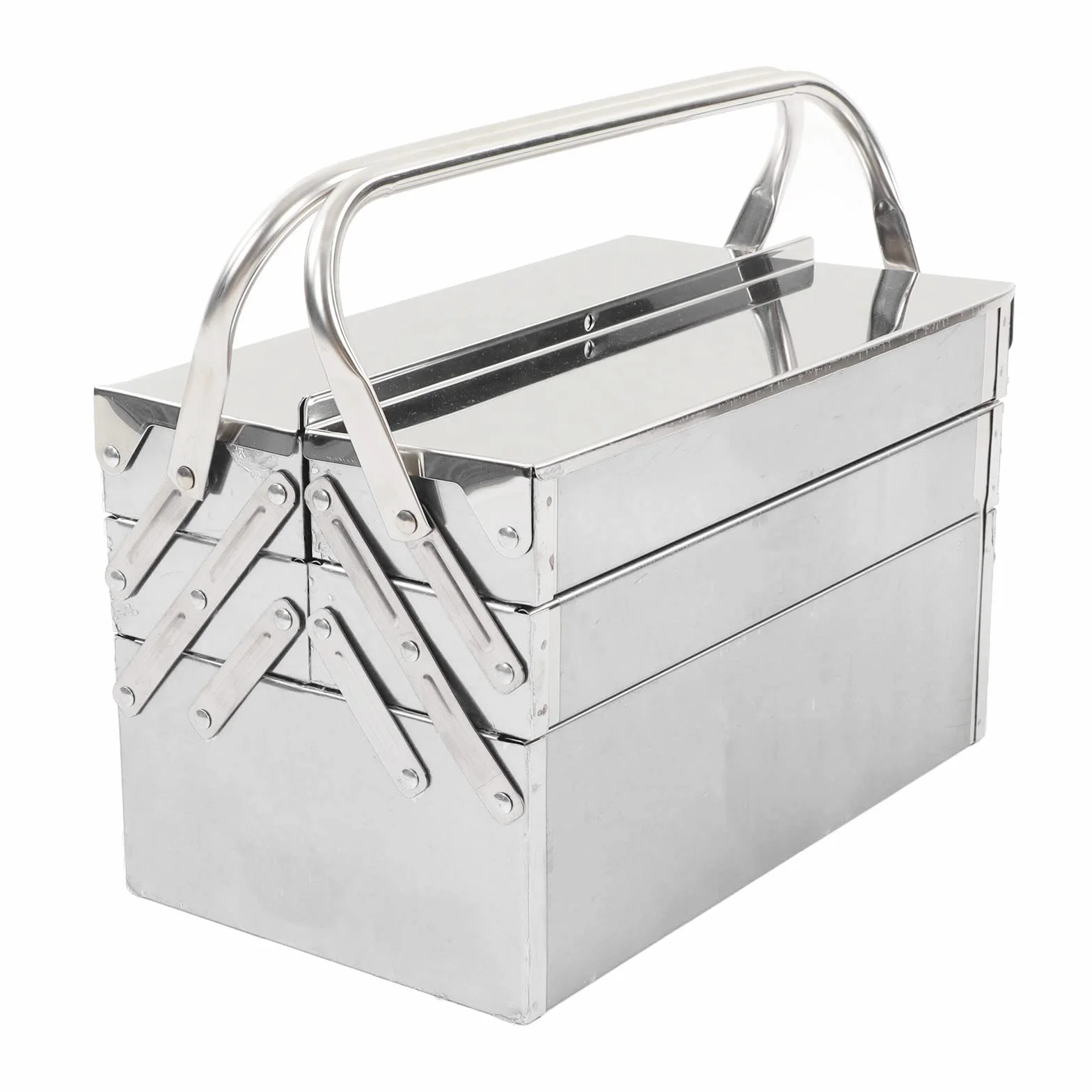 Caja de Herramientas Cantil de Acero Inoxidable, 3 Capas, 5 T, Solución de Almacenamiento de Metal Plegable Portátil para Mantenimiento Automotriz (420)