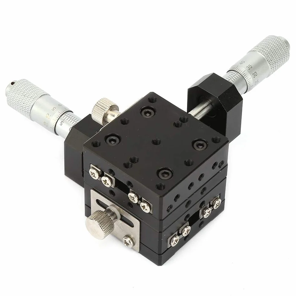 Etapa lineal XY, Keenso Etapa de traducción lineal de precisión manual de micrómetro SEMY40-AC, Guía de rodillos transversales para cojinetes de deslizamiento, Eje XY, 40x40x40mm