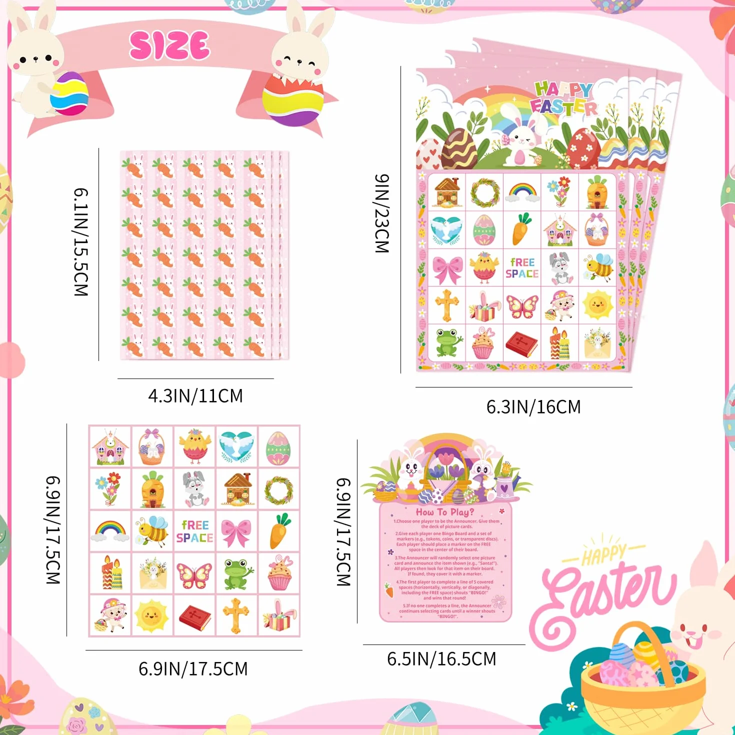 Juego de Bingo de Pascua 24 Tarjetas Suministros de Fiesta