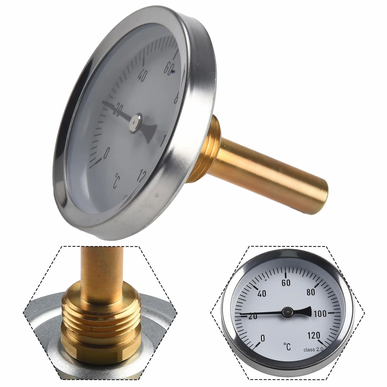 Medidor de diámetro 63 mm termómetro DIAL 0-120 °C para tanque aceite calefacción tubería agua caliente