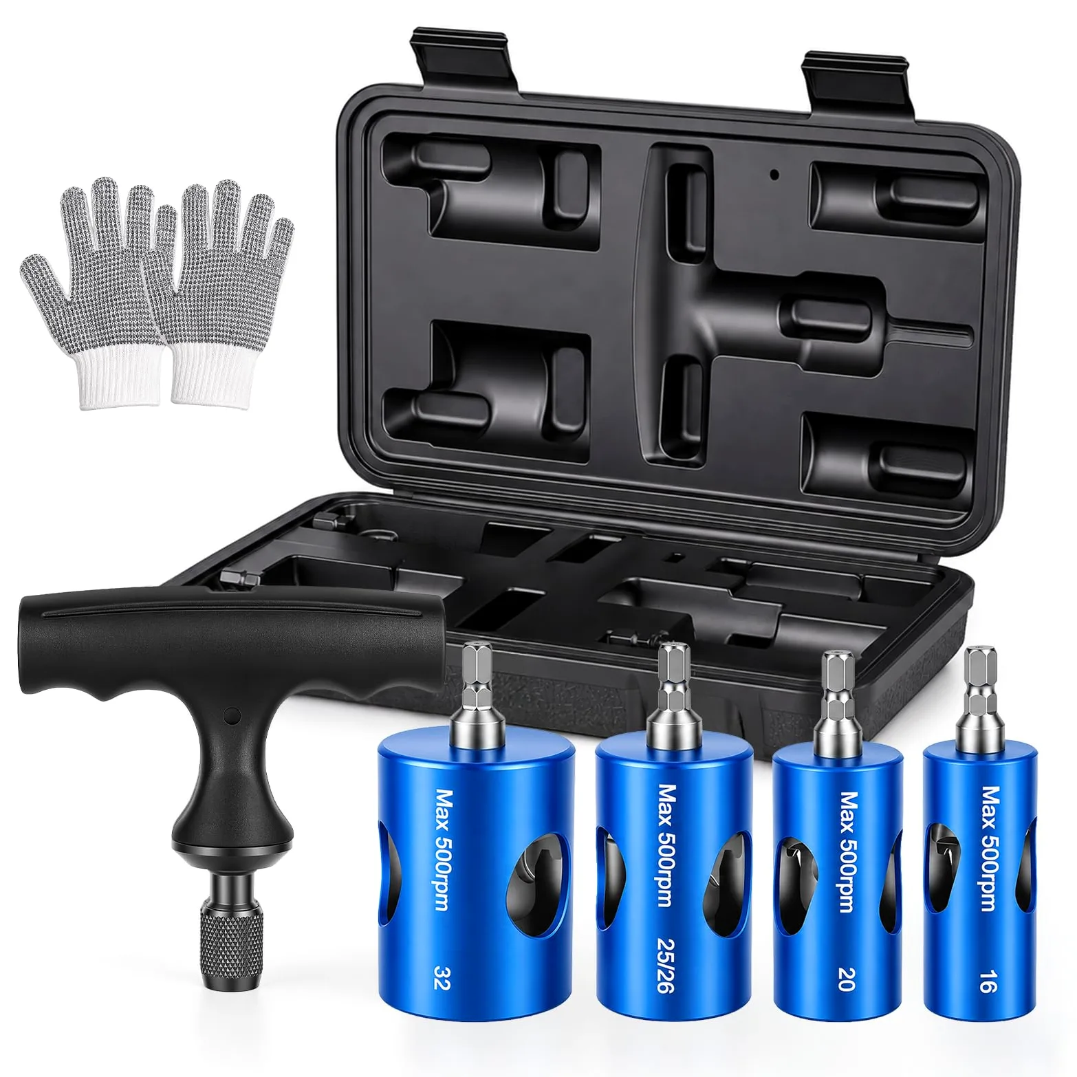 Kit Pro Escariador, Abocardador y Calibrador Multicapa Ø16-20-25/26-32 mm, Desbarbador para Taladro con 4 Cabezales, Mango y Maletín PEX PER
