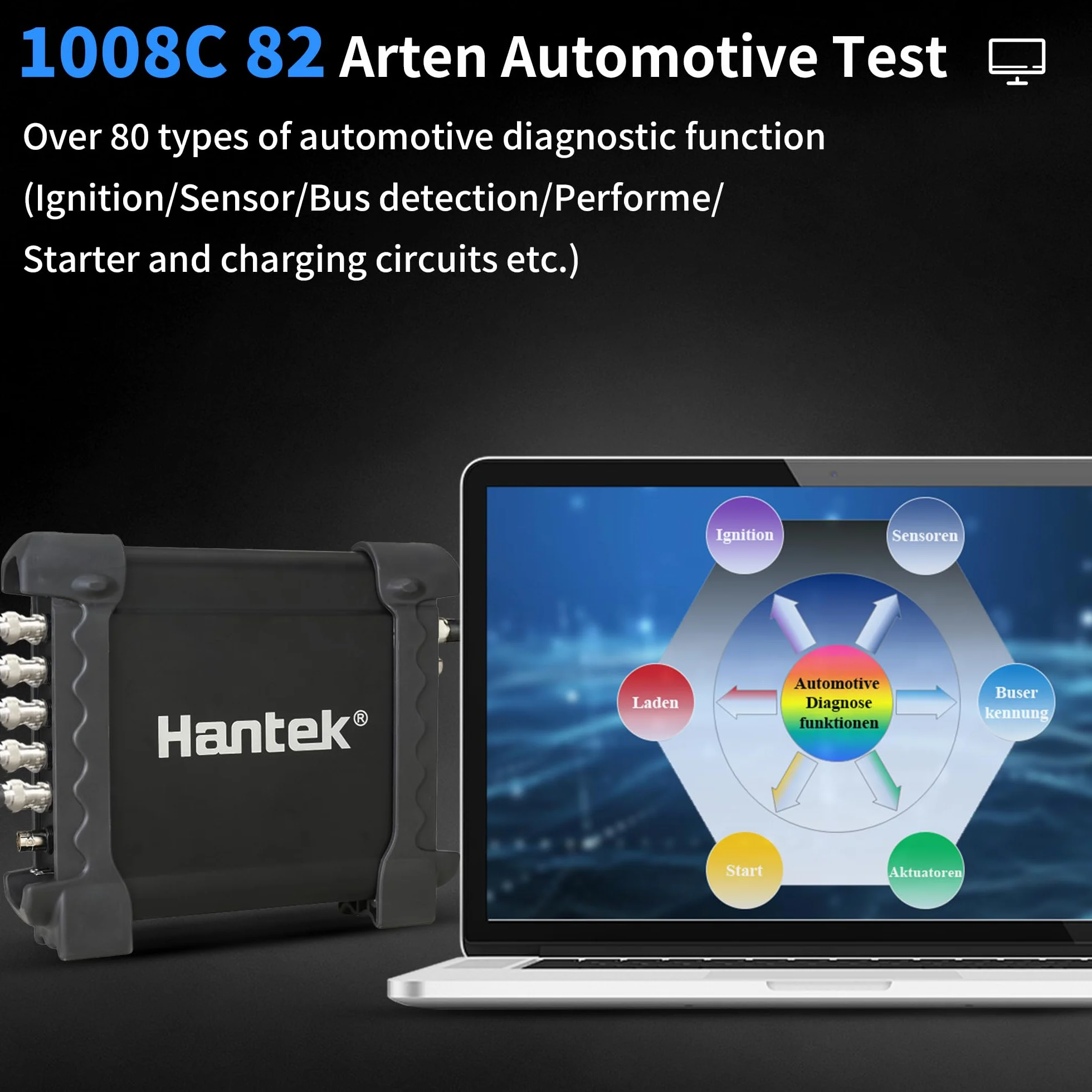 Hantek 1008C Osciloscopio Digital/DAQ/Generador Programable para Vehículos con 8 Canales