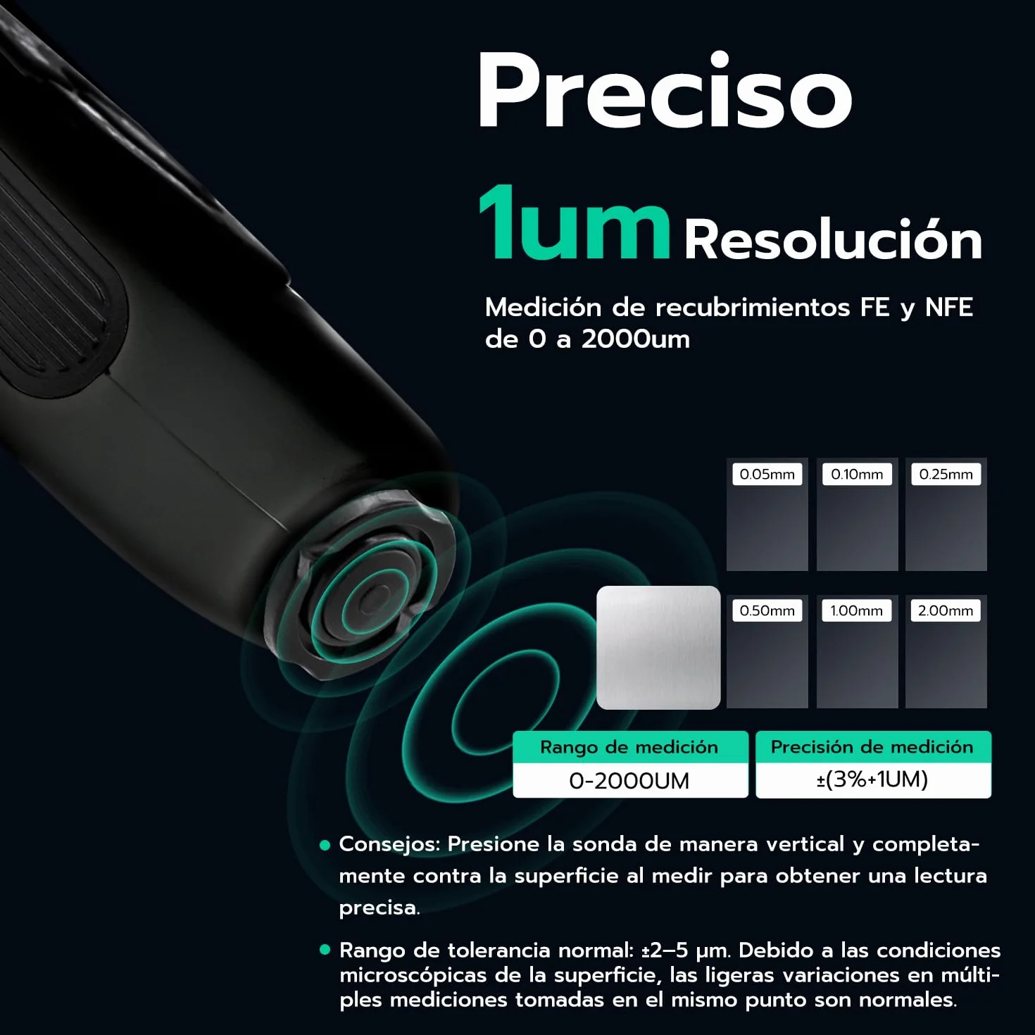 Digital Medidor de Espesor de Revestimientos 0-2000 µm Portátil para Auto Negro