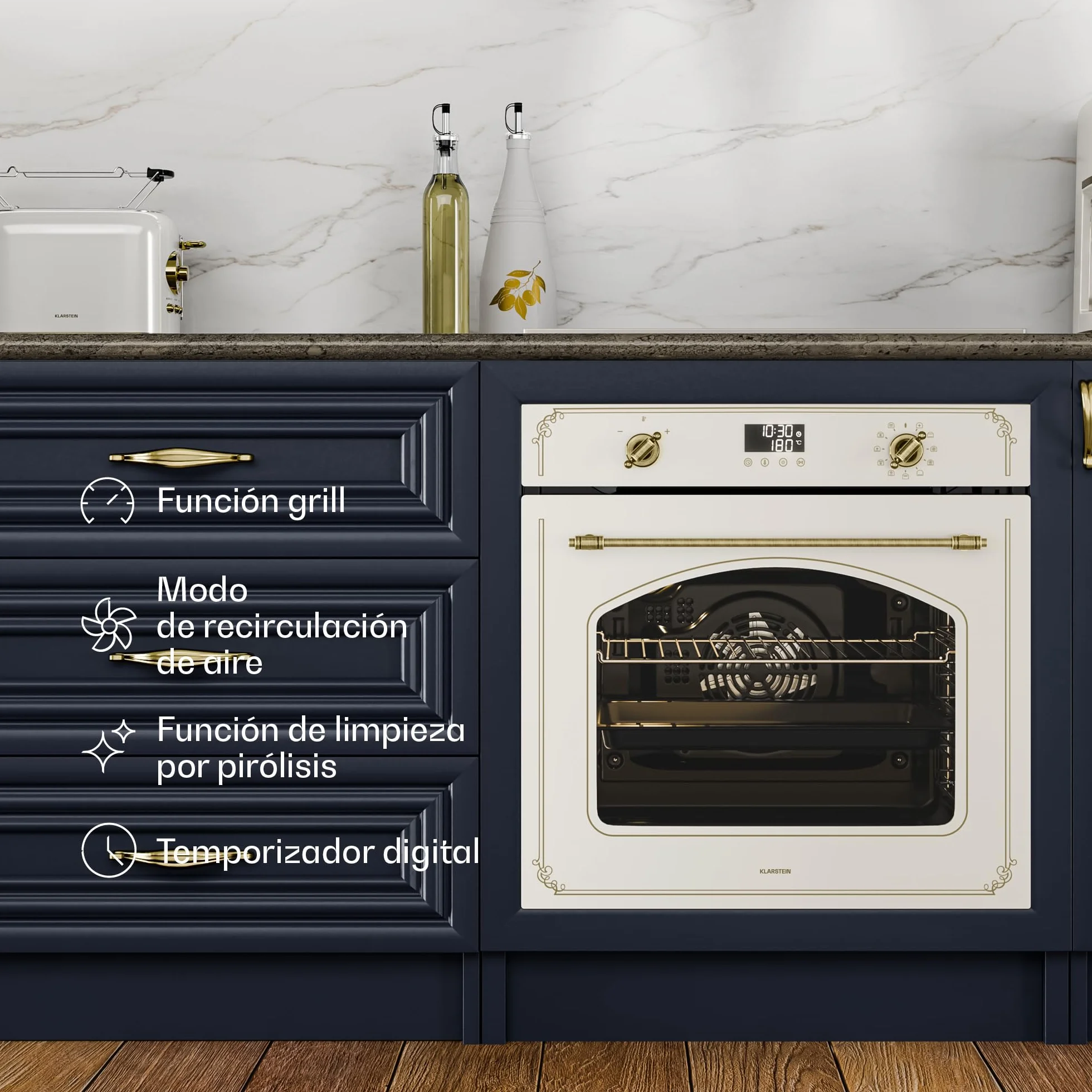 Klarstein Victoria Pyro Horno Eléctrico Empotrable 76L 11 Funciones Pirólisis Clase A 60 cm