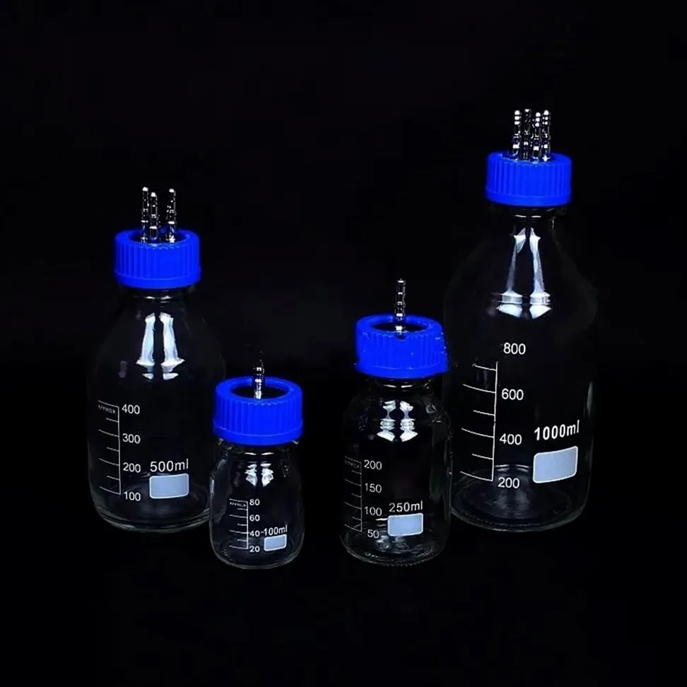 Cristalería de Laboratorio Botella de vidrio con tapa de acero inoxidable for fermentador, reactor, botella unidireccional, bidireccional, tridireccional, 100/250/500/1000 ml(500ml-1through)