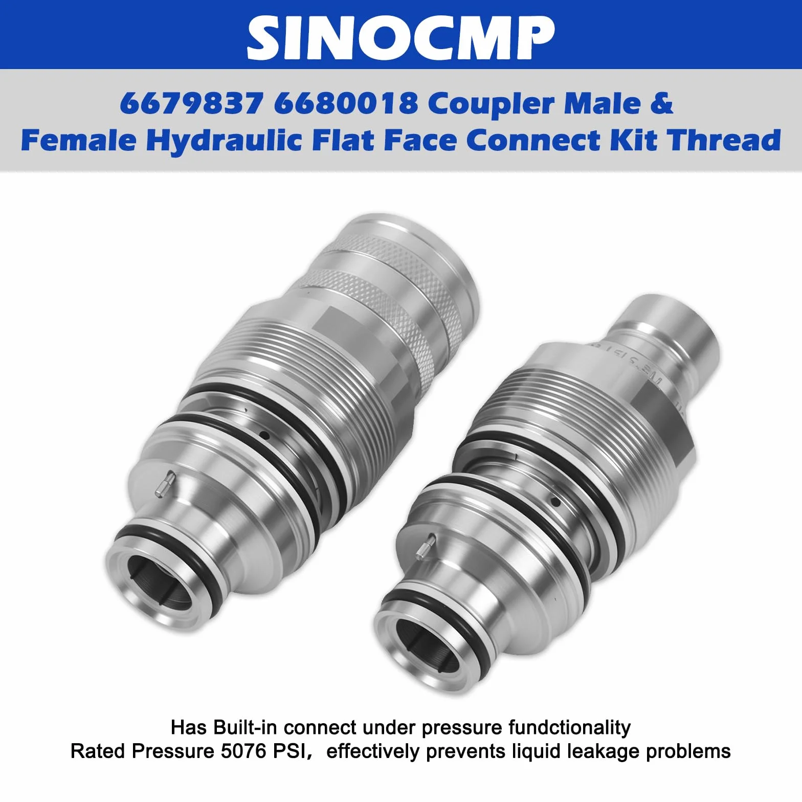 6679837 6680018 Acopladores hidráulicos de cara plana macho y hembra de 46 mm, accesorios hidráulicos de conexión rápida compatibles con Bobcat T140 T190 T250 T450 753 763 773 A220 A300 A770