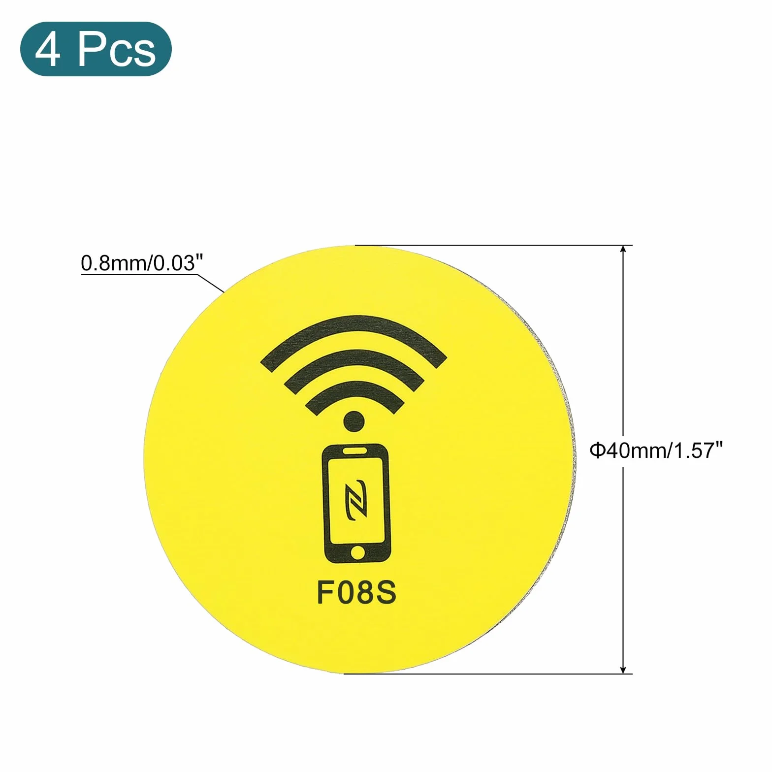 sourcing map NFC Etiquetas Pegatinas M1 RFID IC 13.56MHz Regrabable Reverso Adhesivo Sin Contacto, Amarillo 4 Paquetes