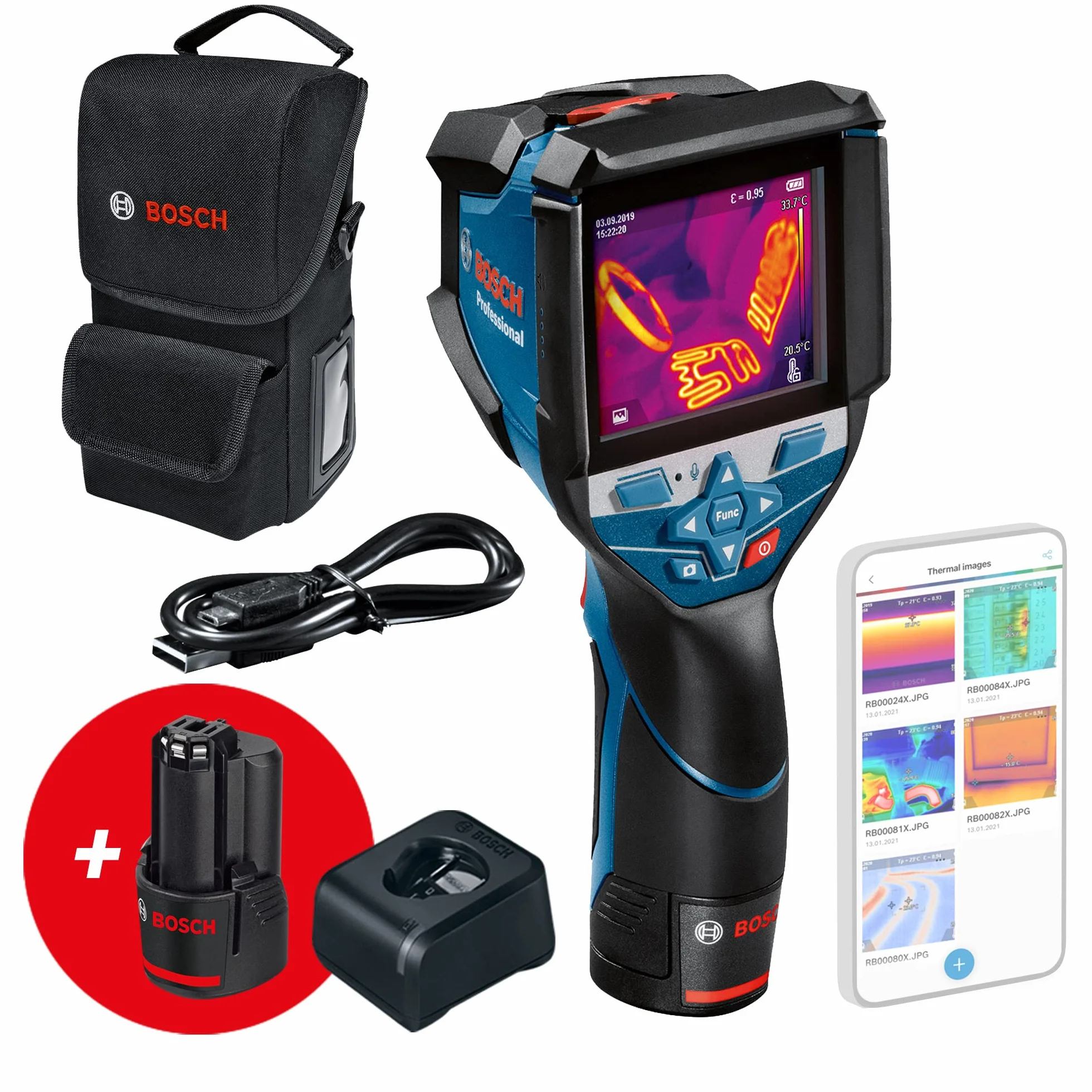 Bosch Professional 12V Cámara térmica GTC 600 C (2 baterías de 12 V, con aplicación, rango de temperatura: de -20 °C a +600 °C, resolución: 256 x 192 px, bolsa protectora) - Amazon Exclusive Set