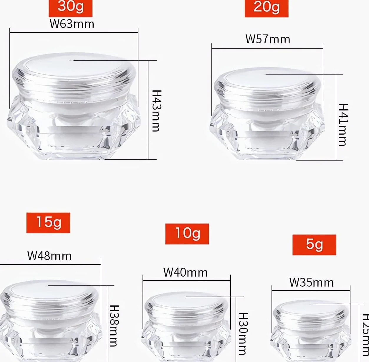 tarro de cosméticos, Paquete de 20 tarros plástico for cosméticos con forma diamante, botes muestra tapón rosca(20ml)