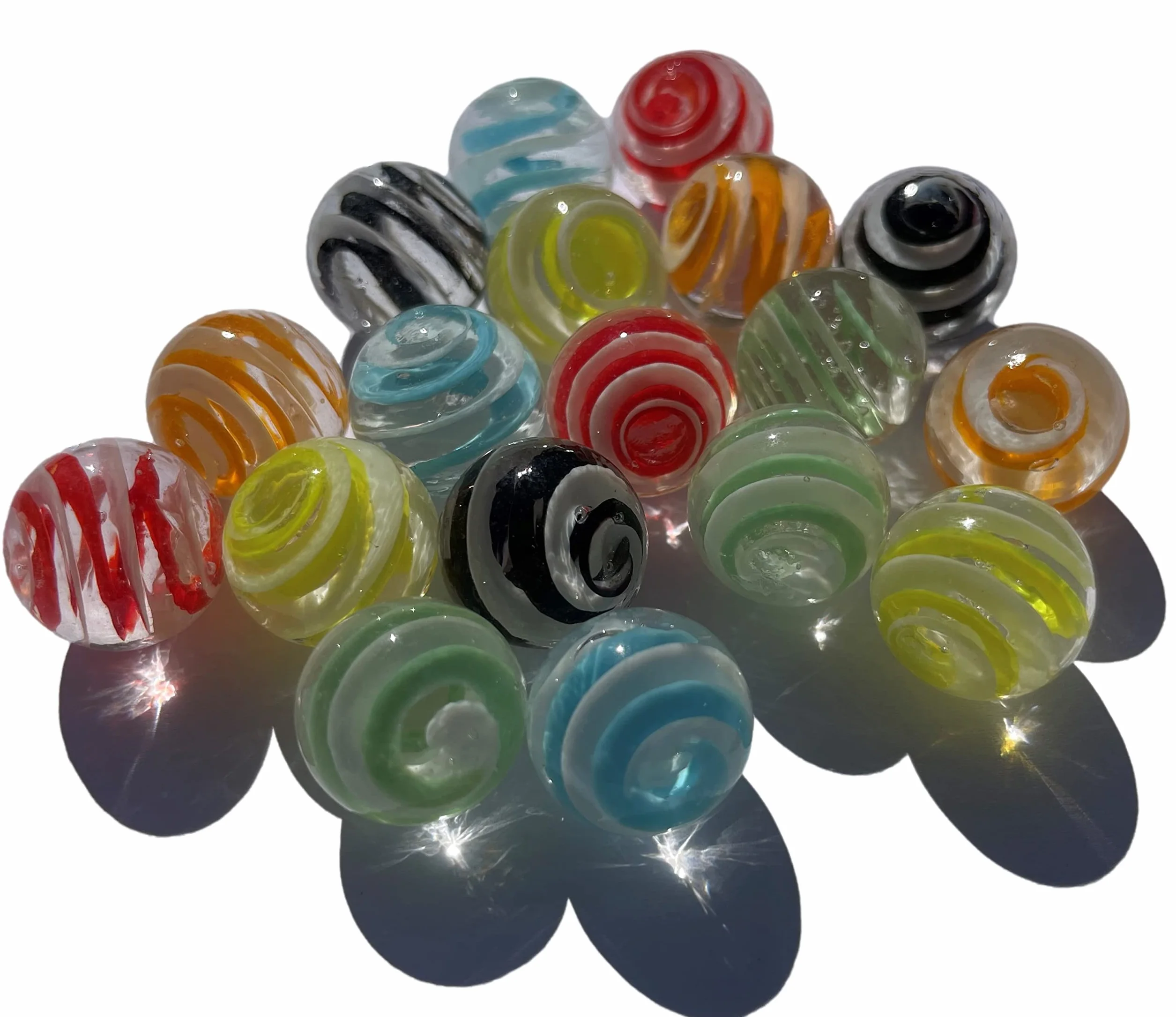FAIRY TAIL & GLITZER FEE 18 bolas de cristal sopladas a mano 16 mm canicas multicolor azul rojo amarillo