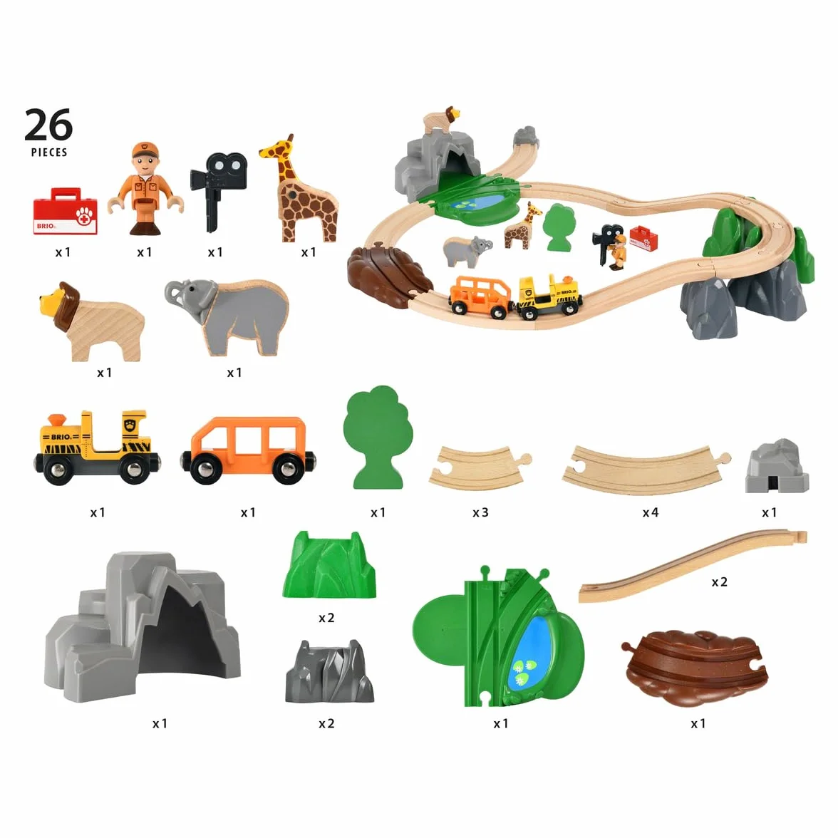 BRIO World Set Aventuras Safari Ferrocarriles, Set de Construcción de Madera Tren Juguete Niños 3 Años