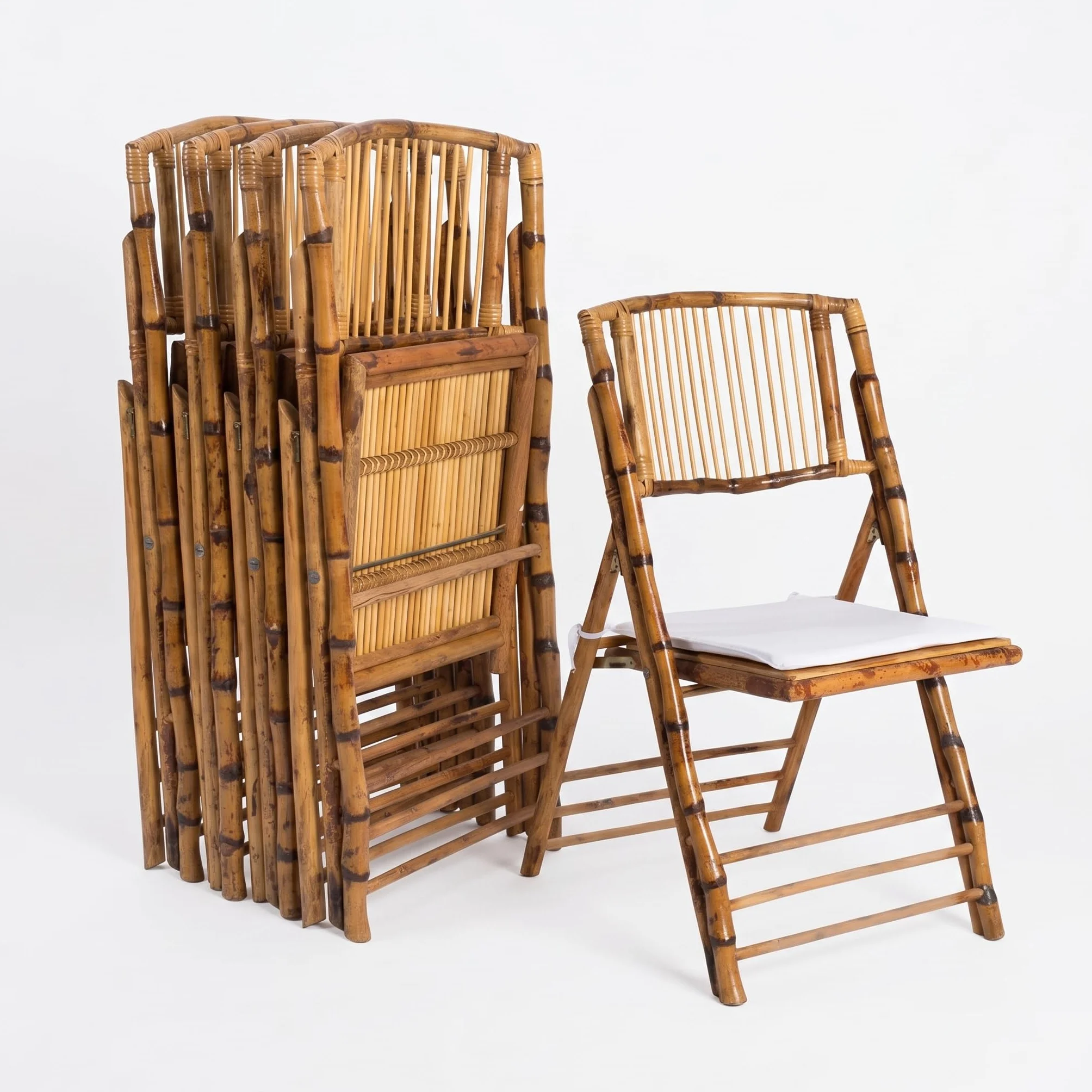 Silla de Madera de Bambú Plegable con Cojín Incluido para Jardín, Hostelería y Eventos. Certificado de Calidad y Diseño Ligero para Catering al Aire Libre. (8)
