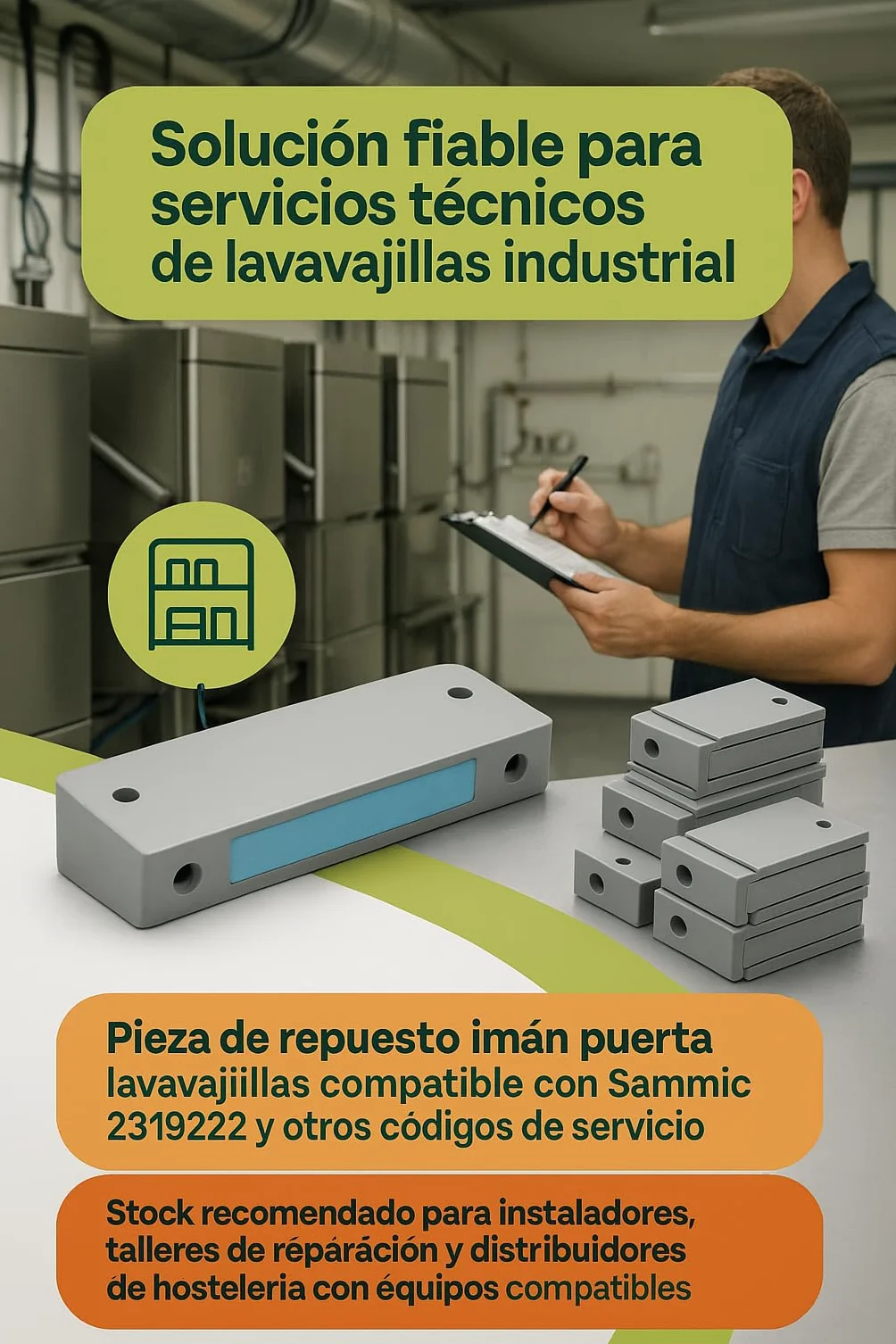 CubetasGastronorm ® Iman Puerta Lavavajillas Compatible Con Sammic SL350B SL550B SL550BP SL290B Elframo D120dgt Bloque Magnetico Cierre 62X18X6 mm Repuesto Tecnico Profesional Hosteleria Pro SL
