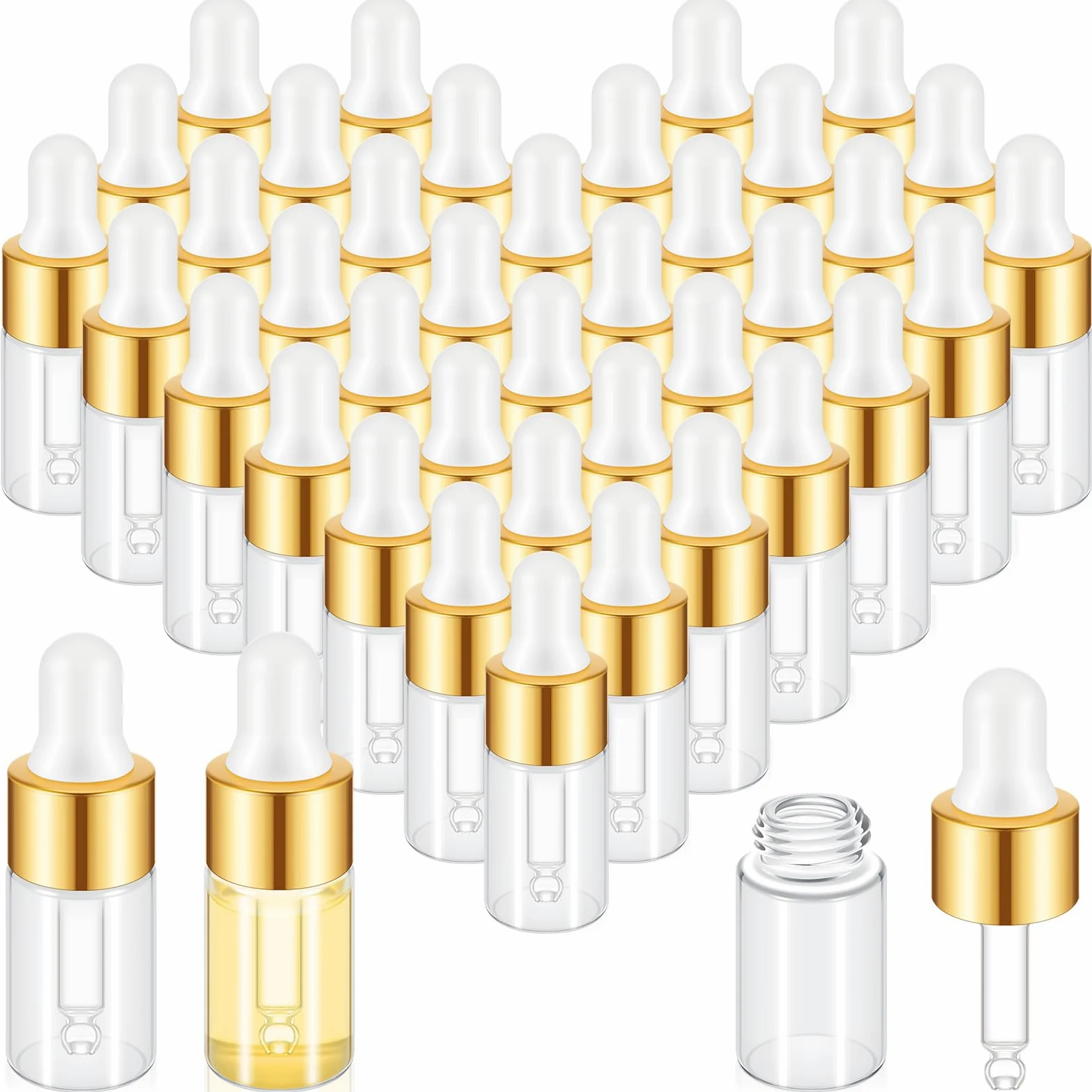 Didaey 200 mini botellas cuentagotas de vidrio, mini botellas cuentagotas de muestra, viales pequeños de muestra con tapa para viajes, aceites esenciales, perfume de muestra líquida cosmética
