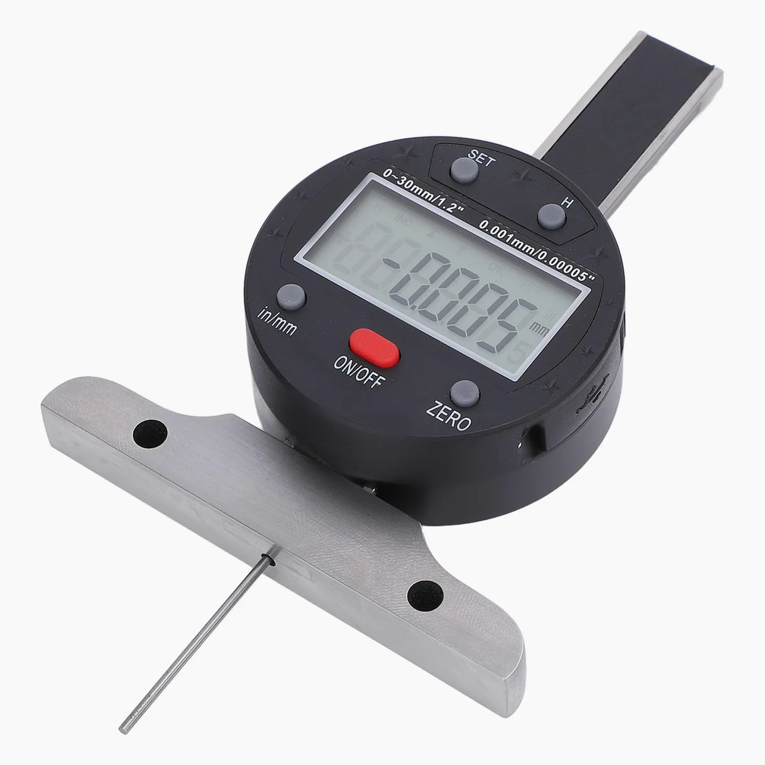 Cuifati Medidor de Profundidad Digital 0-30 Mm 0-1,2 Pulgadas Indicador Electrónico con Precisión de 0,001 Mm 0,0005 Pulgadas, Herramienta de Medición de Profundidad de Transferencia de Datos USB,