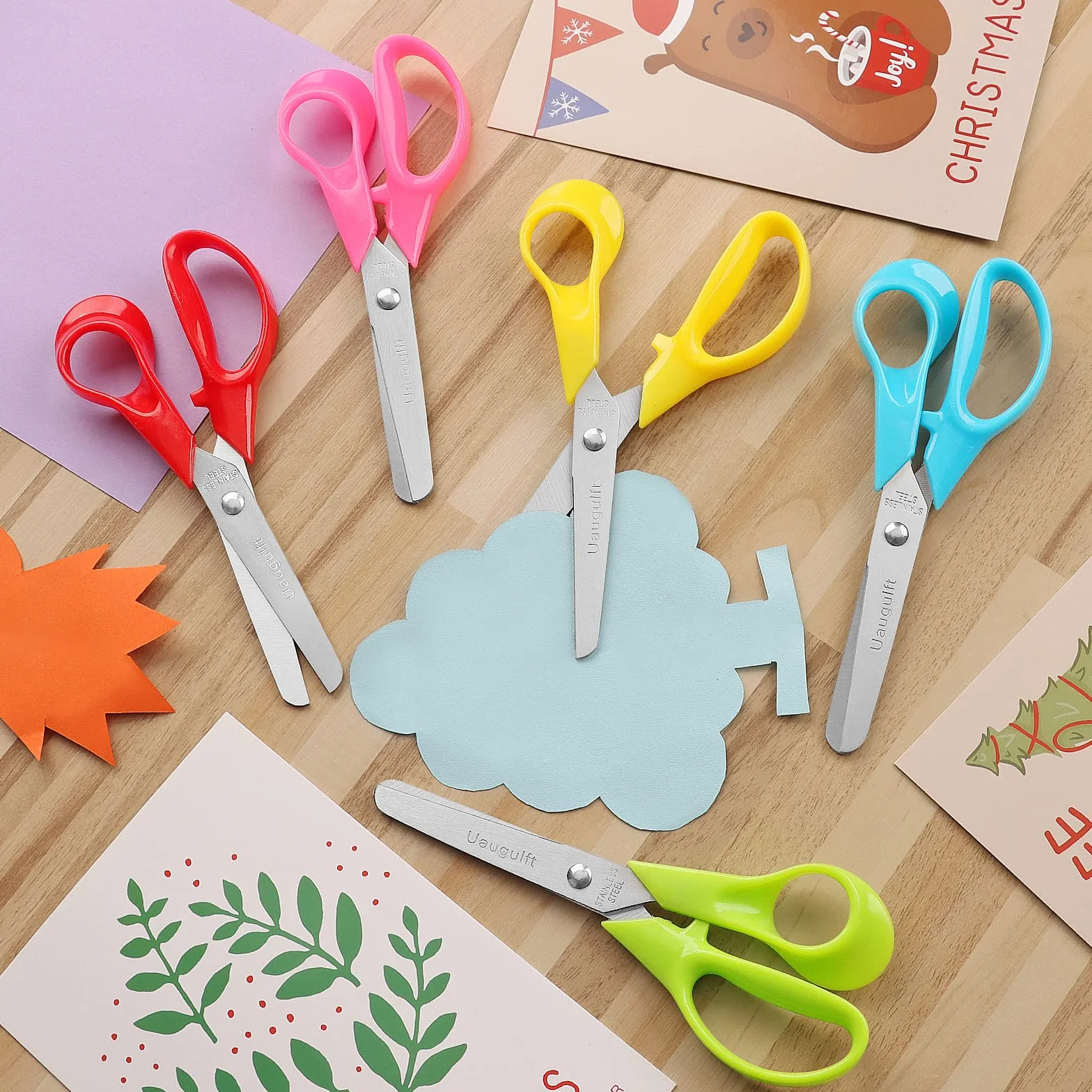 Tijeras para niños de acero inoxidable, punta roma, mango ergonómico, 5 pulgadas, paquete de 30