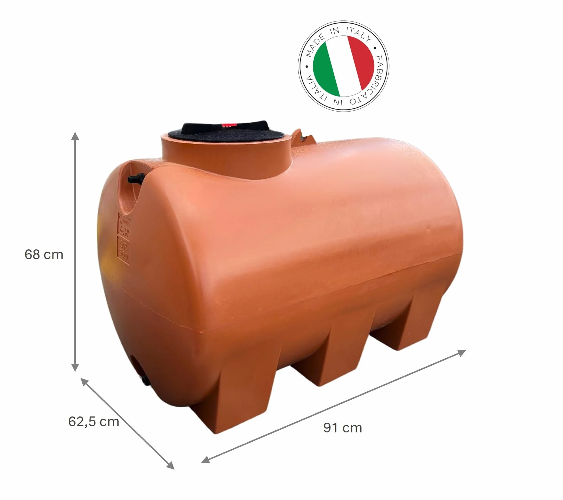 Depósito de Polietileno para Agua cilíndrico Horizontal Mod. 300 litros Color Terracota Made in Italy