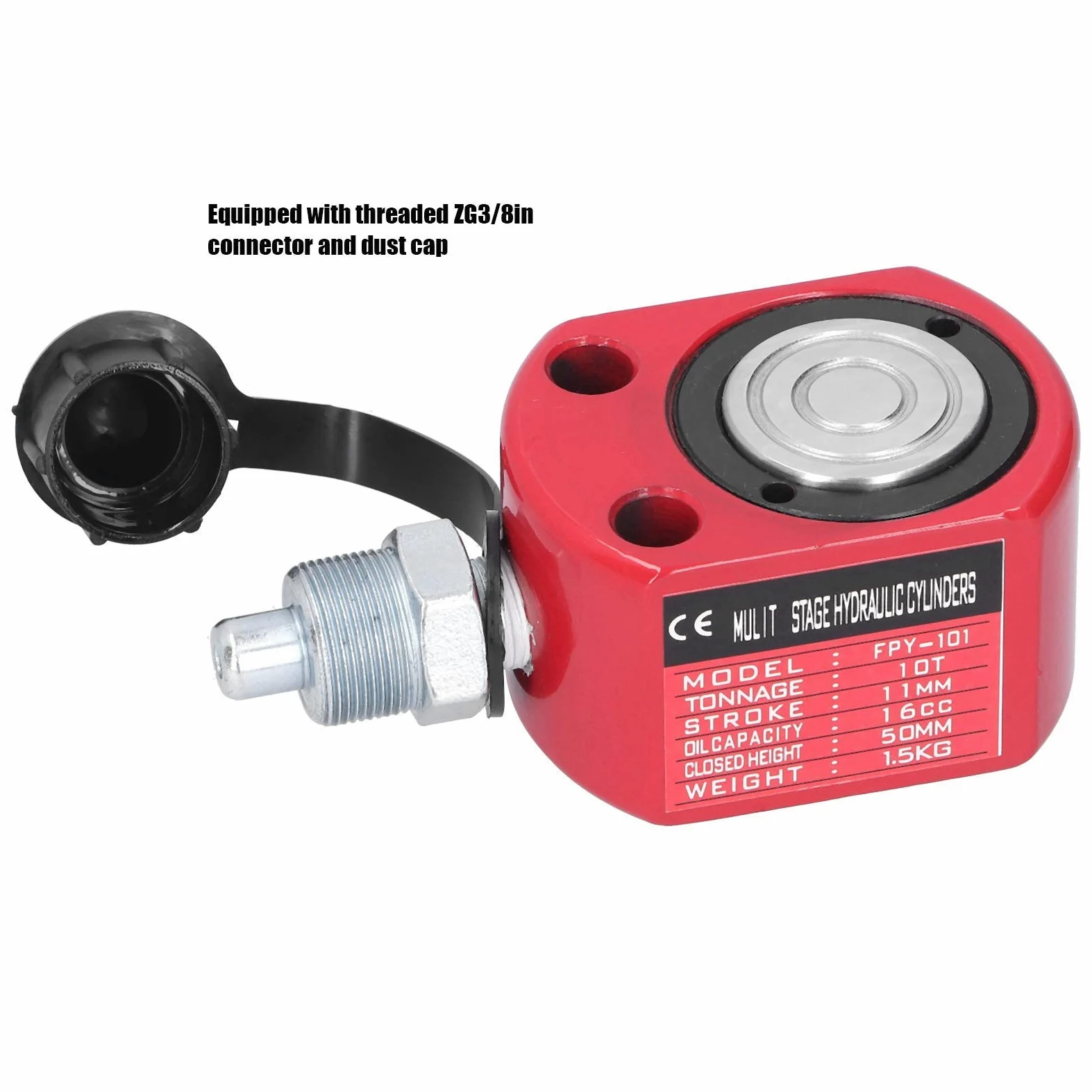 Cilindro Hidráulico 10T Gato de Ariete Hidráulico Rojo Herramienta Eléctrica de émbolo de Agujero Hueco Separado 50 mm de Altura