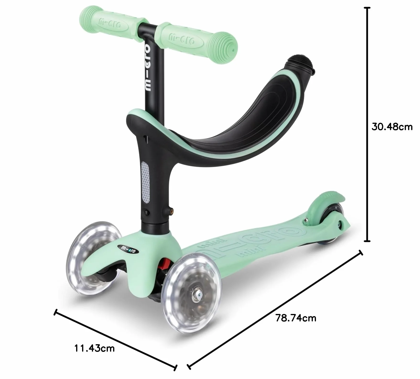 Micro Mini2Grow Deluxe LED Patinete Evolutivo 4en1 con Asiento para Niños 1-6 Años
