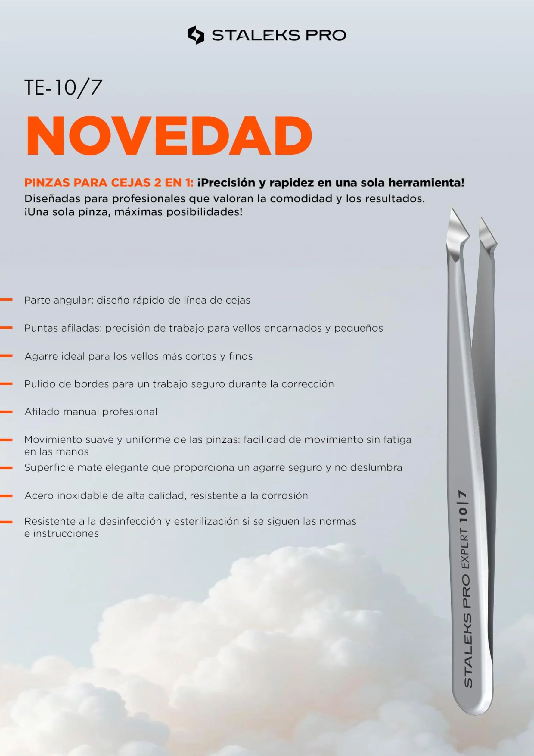 STALEKS PRO Pinza para cejas 2 en 1 acero inoxidable Expert 10/7