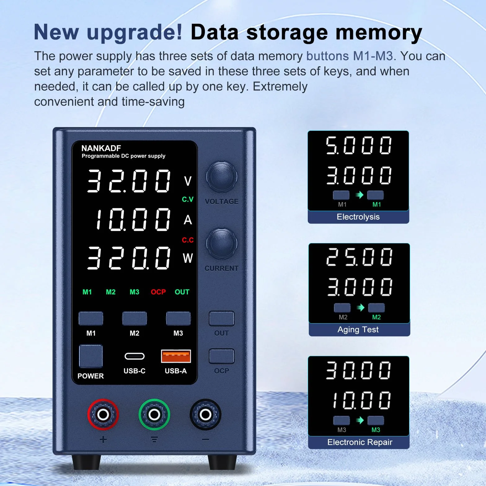 Fuente de Alimentación Ajustable 0-30V/0-10A, DC Fuente de Alimentación Regulada de Alta Precisión de Laboratorio Pantalla LED de 4 Dígitos,con Control de Codificador y Memoria de Datos