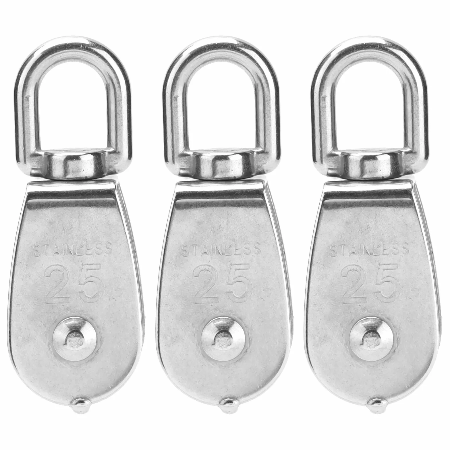 Bloque de polea resistente de acero inoxidable para cuerda de alambre de elevación con gancho de suspensión, rueda de remolque de 10 piezas (M25) y versátil para aparejos de elevación y remolques