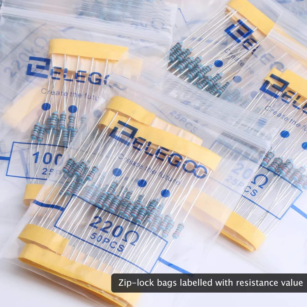 ELEGOO Kit Resistencias 17 Valores ±1% 0 Ohm-1M Ohm Paquete 525 Piezas