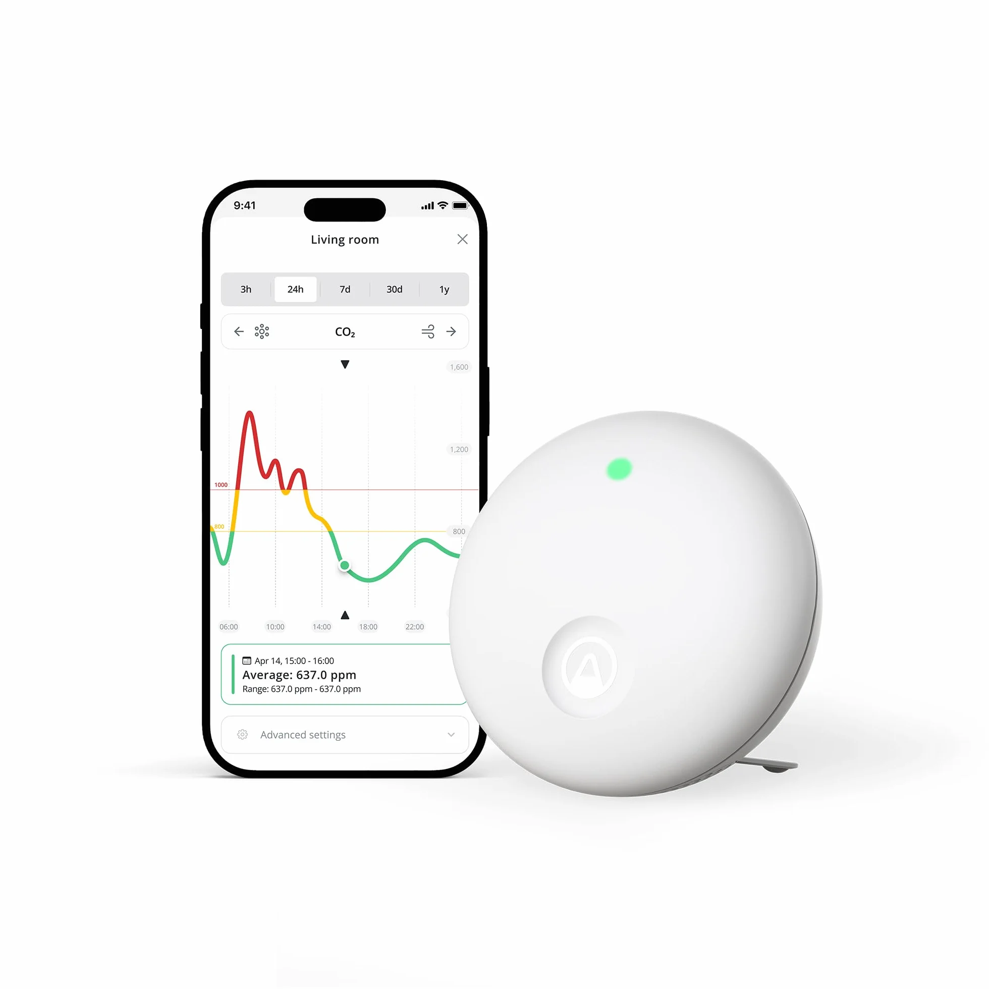 Airthings 321 Wave Enhance - Monitor de calidad del aire para CO2, COV, humedad, temperatura, presión, ruido y luz - Ideal para dormir mejor en dormitorios y mejorar la concentración en oficinas.