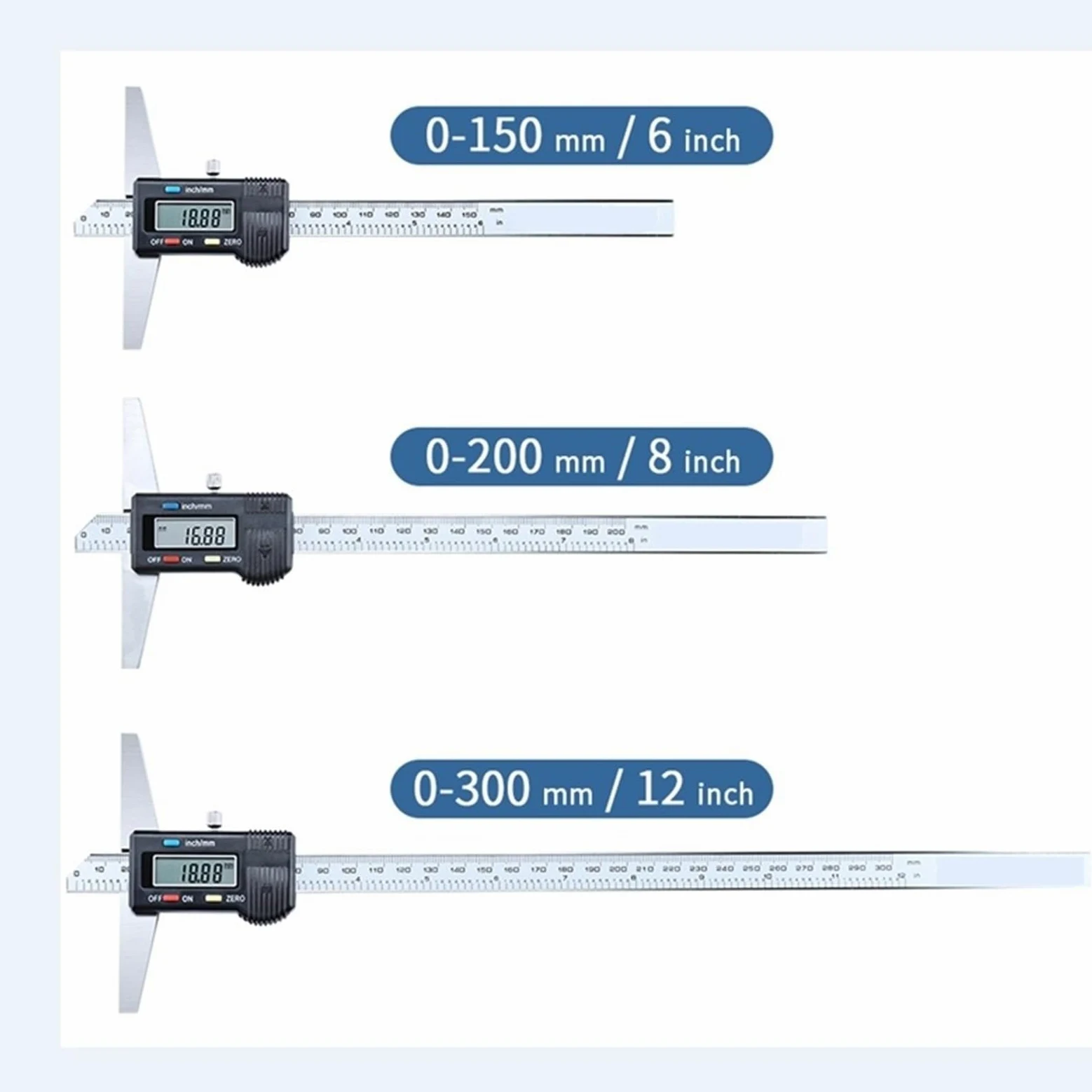 Pie de rey digital Calibre de profundidad digital electrónico de 0,01 mm, calibrador Vernier de profundidad de 0 a 150 mm/200 mm/300 mm, micrómetro de acero inoxidable, herramientas de medición(0-200m