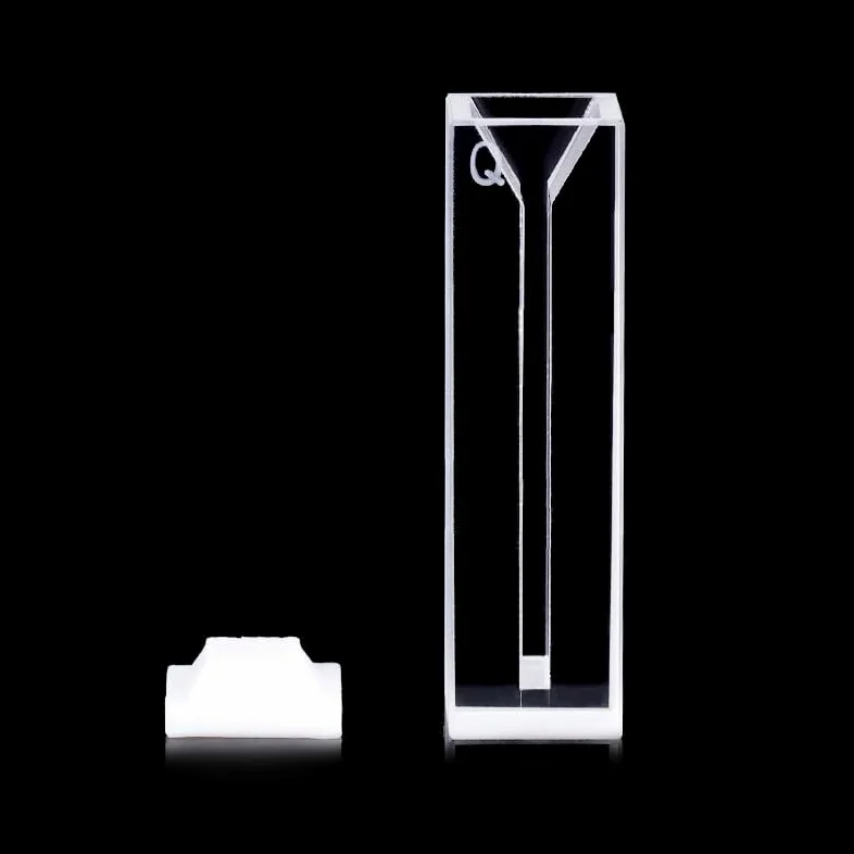 Cubeta de microcuarzo con tapa: volumen de 700 ul, longitud de recorrido de 10 mm, compatible con espectrofotómetro UV-Visible