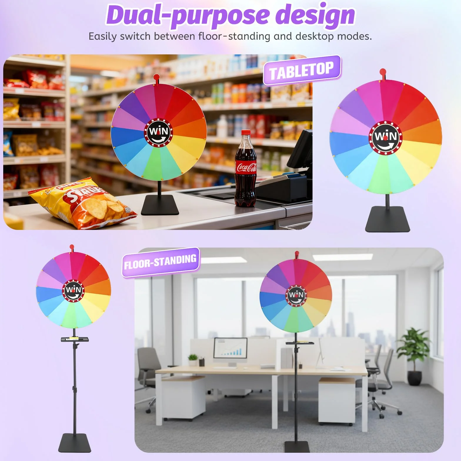 Ruleta de La Suerte 60cm Altura Ajustable 85-165cm Rueda de la Fortuna Grande 14 Ranuras