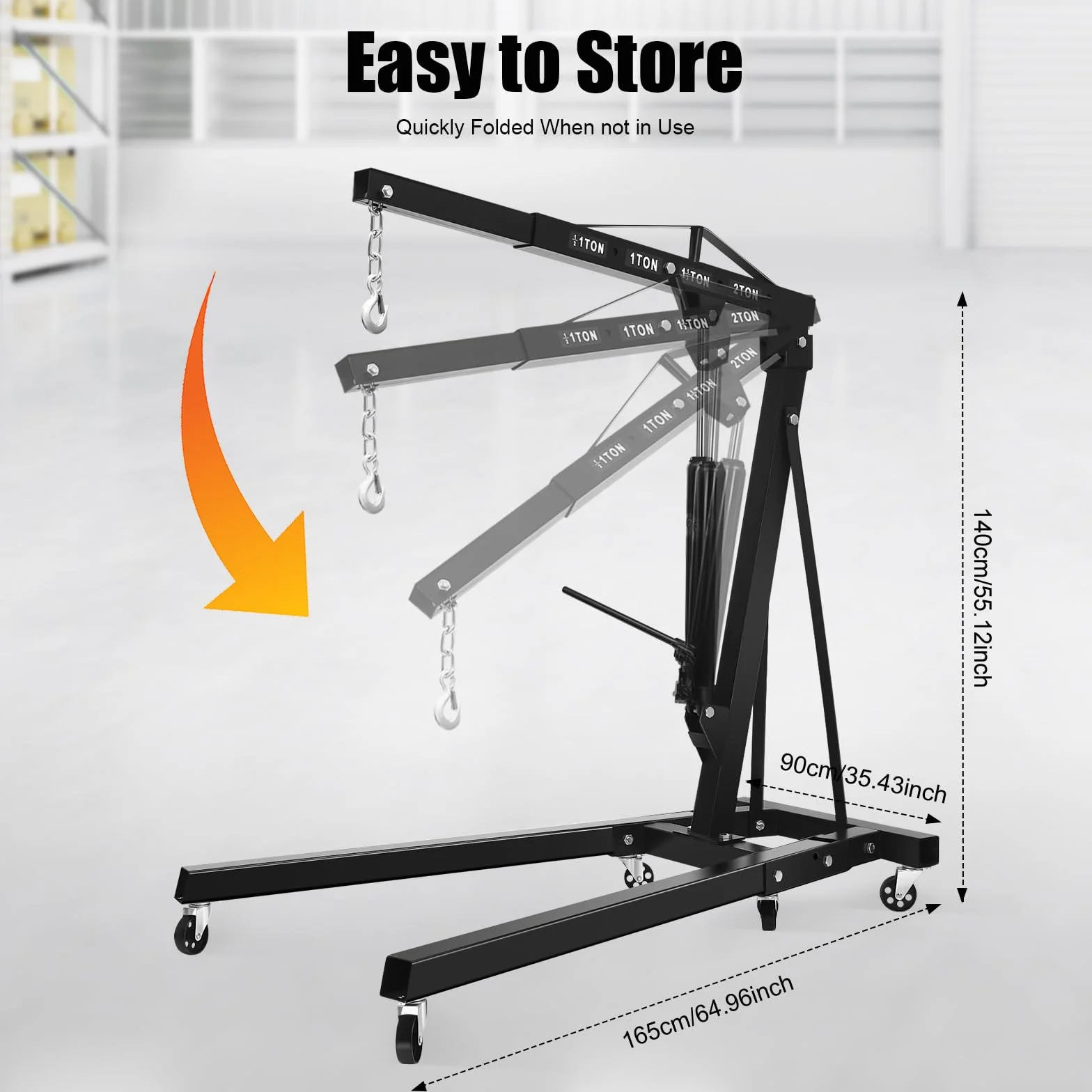 Grúa de motor plegable, 2 toneladas, mango de bomba hidráulica, plataforma elevadora, gato elevador, mango de pie, 6 ruedas resistentes, taller, garaje
