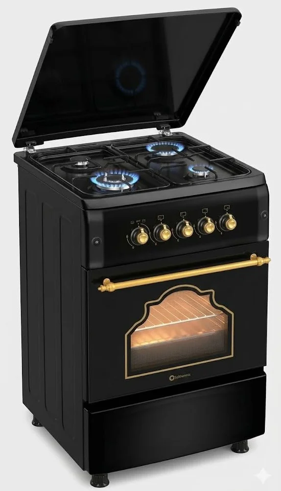 SOLTHERMIC F5S40E4RB Cocina Gas Horno Eléctrico 50 cm 4 Fuegos Encendido Automático Horno Multifunción 50 L Negra Rústica