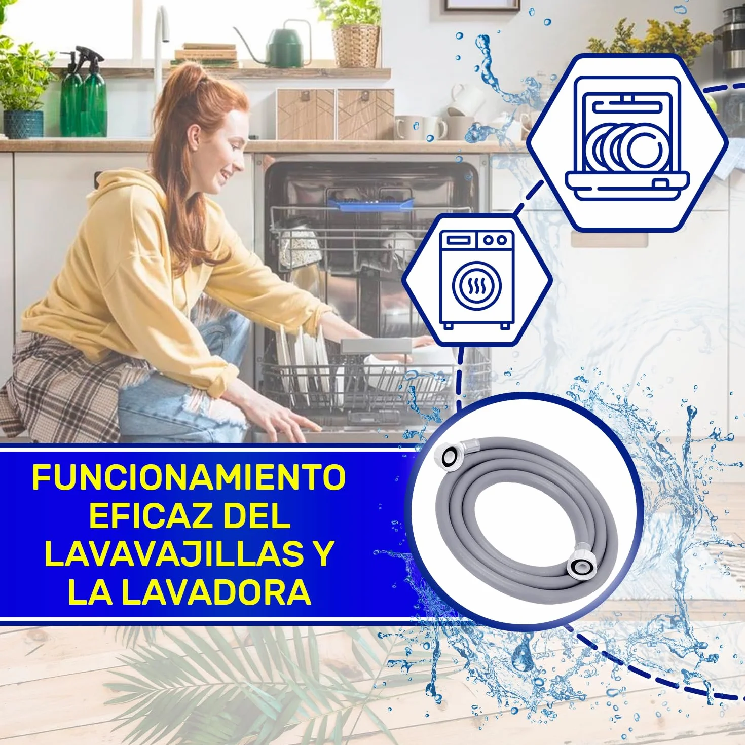 MONTERAL Manguera Lavadora Lavavajillas 3 m 3/4" 20-60 Bar 25°C Conexión Recta y Ángulo
