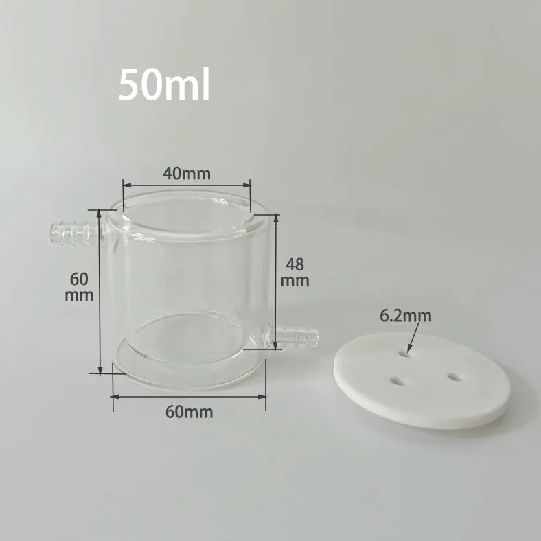 Celda electrolítica de doble capa con control de temperatura for sistema de 3 electrodos - Tanque de vidrio con cubierta de PTFE, 1 pieza(50ml)