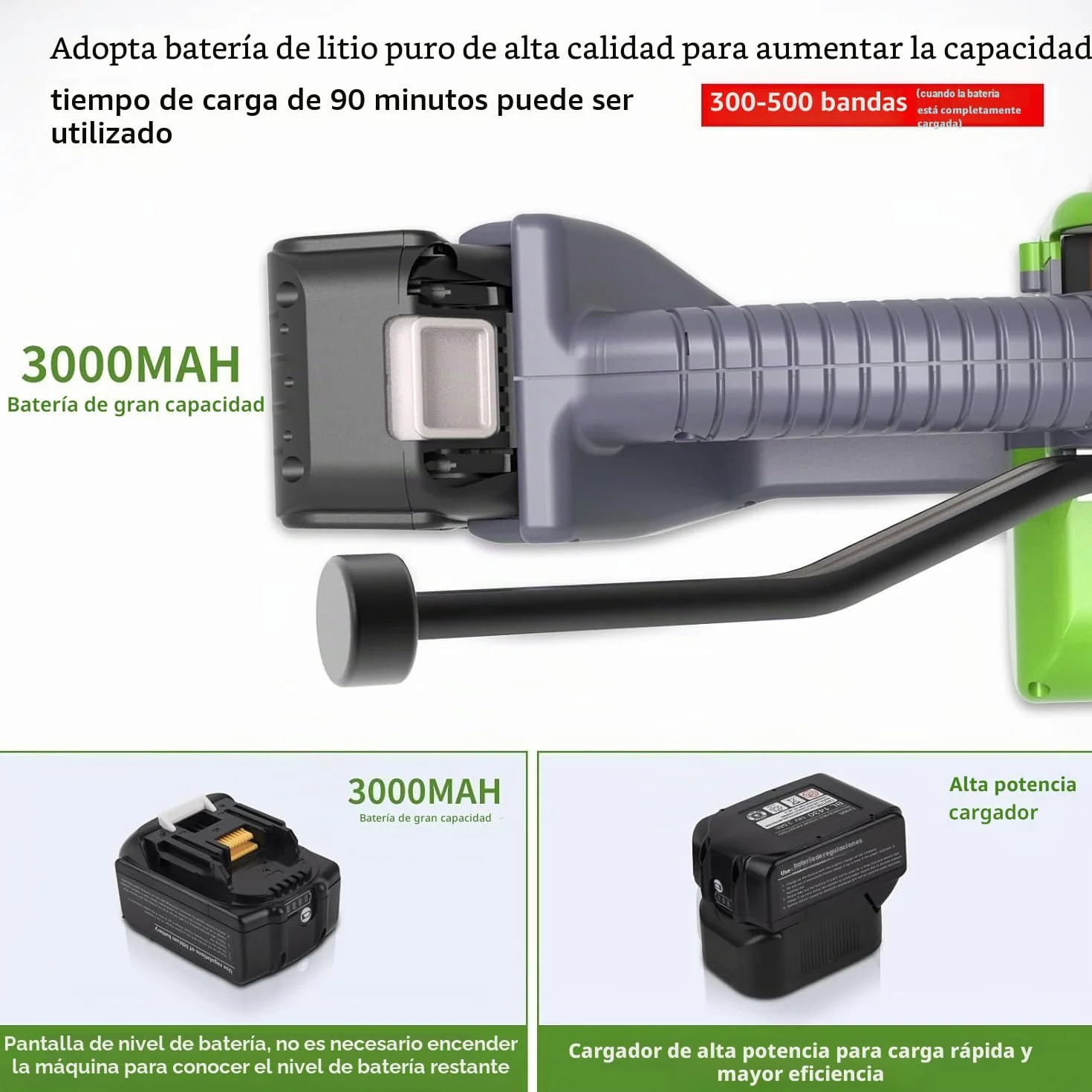 Herramienta Eléctrica de Flejado, Máquina de Flejado sin Cinta Inferior, Máquina de Flejado para Cintas de PP y PET de 1/2 Pulgada y 5/8 Pulgadas para Tensador de Cinta de Rmbalaje de Plástico