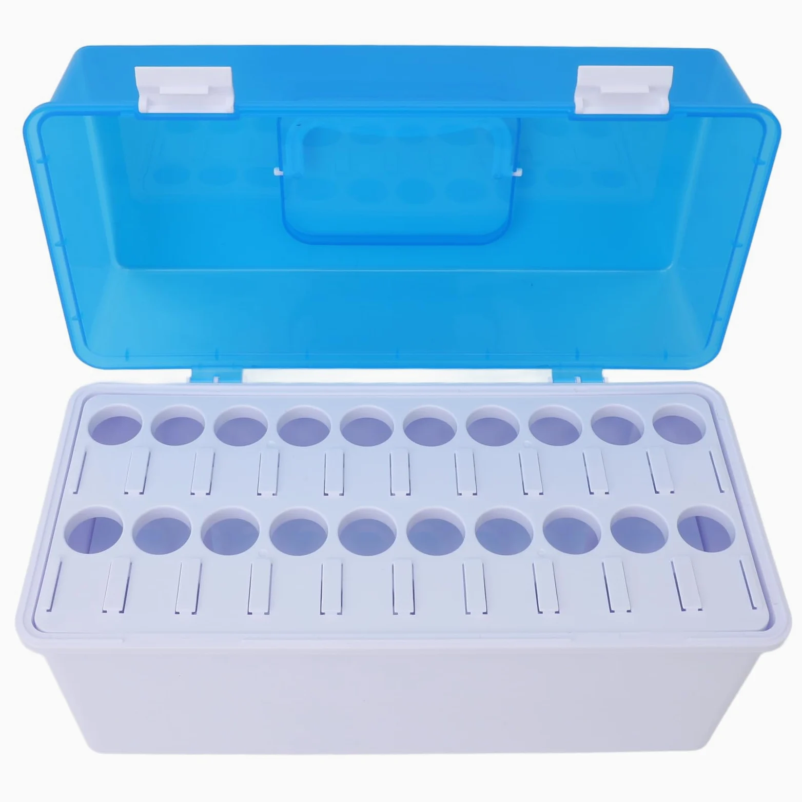 Caja de almacenamiento de tubos de ensayo con asa portátil, tapa a prueba de polvo, capacidad para 20 soportes para tubos de ensayo, para laboratorios de investigación científica,