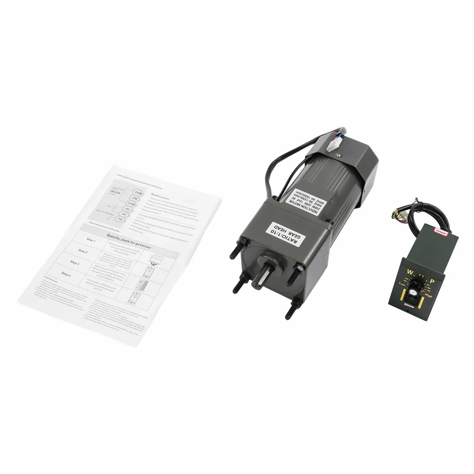 Motor de engranaje de 220 V, 10 K 250 W, motor de engranaje helicoidal con reductor y regulador de velocidad, 135 rpm, velocidad ajustable, 60 dB y 40 uF, motor eléctrico para máquinas de cría de