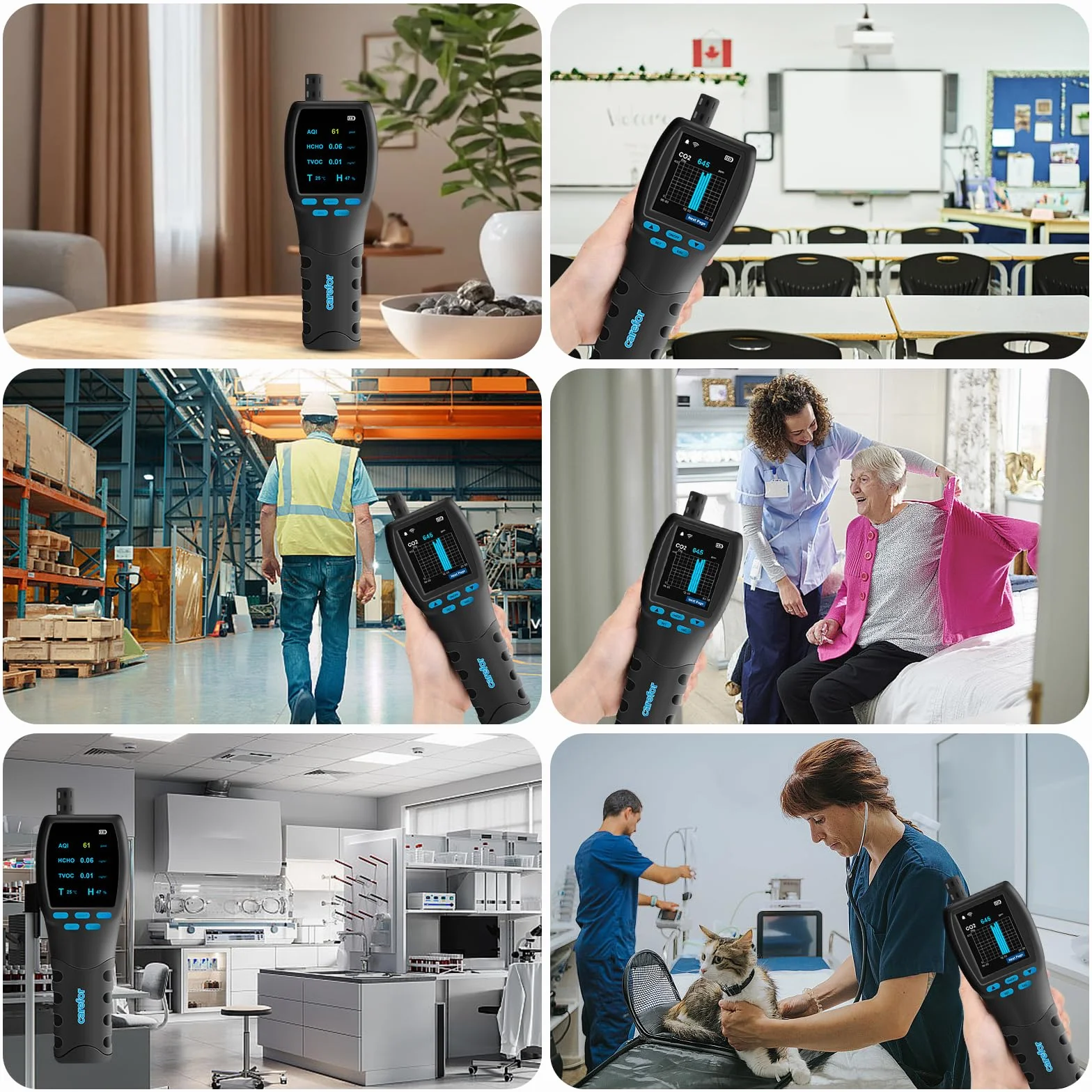 CF‑60 PP Monitor de Calidad del Aire portátil con gráficos de Datos en el Dispositivo e informes exportátiles, Detector portátil 16 en 1 para AQI, CO₂, TVOC, HCHO, PM2.5/10/1.0, Polen, etc