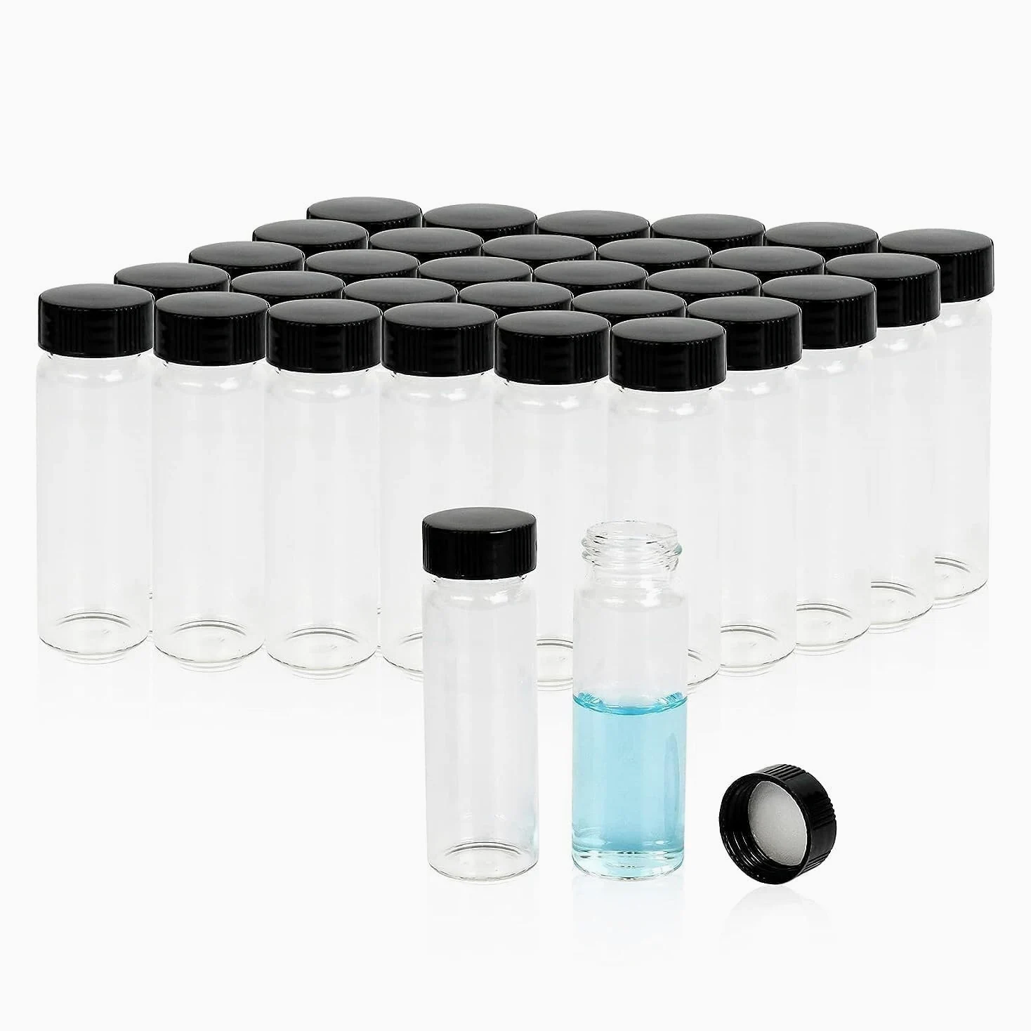100 piezas Frascos Muestra Vidrio 30 ml Vials Borosilicato Transparentes con Tapas Negras - Estancos(Brown,20mL)