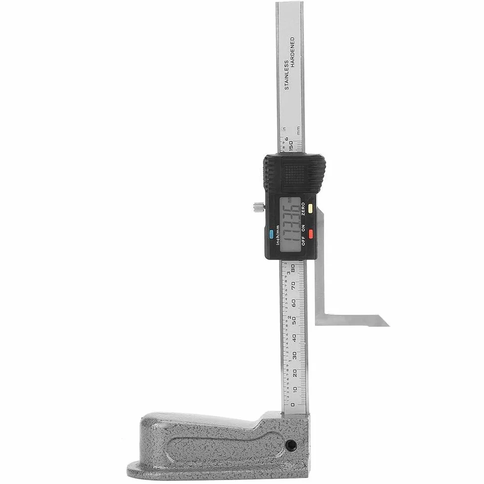 Marcador digital de elevación con altura de medición de 150 mm, pies magnéticos, conversión de milímetro/pulgada, base de acero inoxidable, medidor de profundidad Medidor de medición
