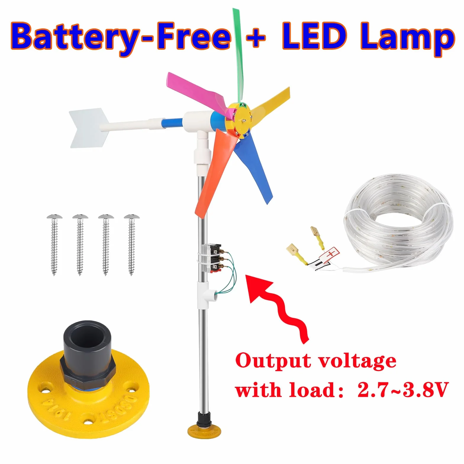 Kit de generador de turbina eólica pequeña DIY y Tira de luz, decoración de jardín para el Patio Trasero, Molino de Viento Giratorio Decorativo, diámetro de 18 Pulgadas