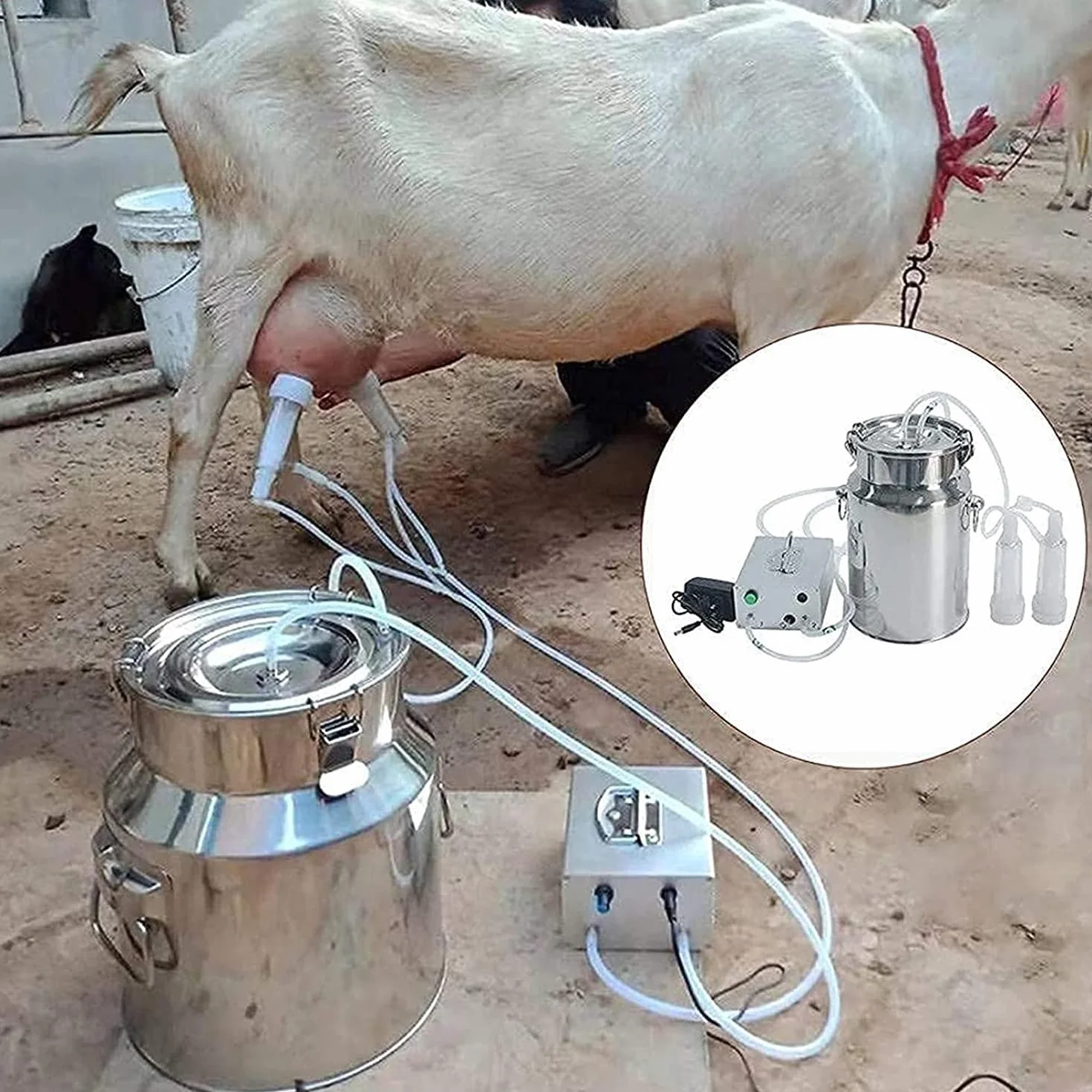 Máquina de Ordeño de Cabra, Máquina de Leche 7L/14L, Ordeñadora eléctrica,Botella de Acero Inoxidable, Kit de Ordeño Portátil para Granja de Plantas de Leche,ForGoats-7L