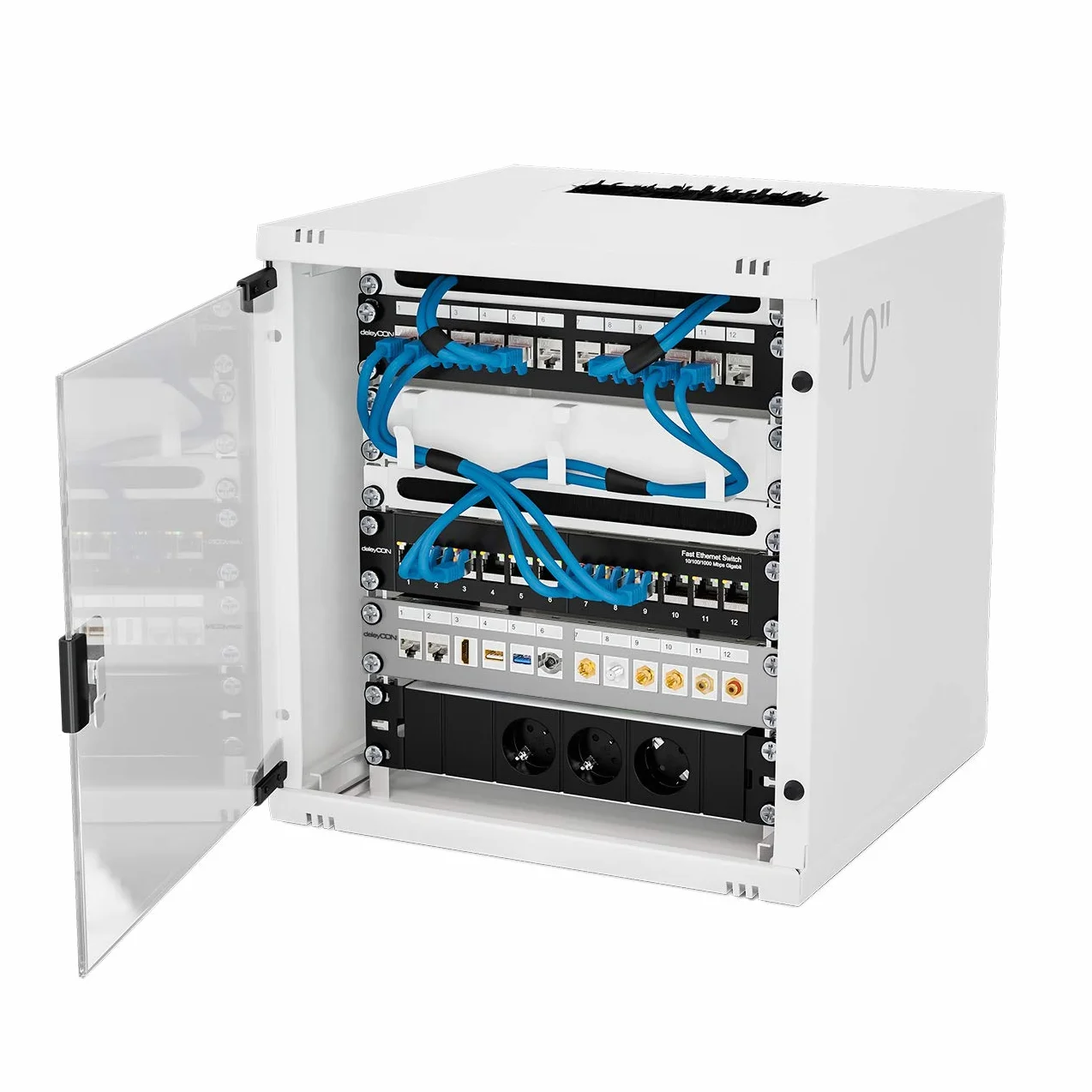 deleyCON Panel Patch 12 Puertos Modular Keystone 1 HE 10" Montaje Rack Compatible CAT6 CAT7 CAT8 LAN Gris
