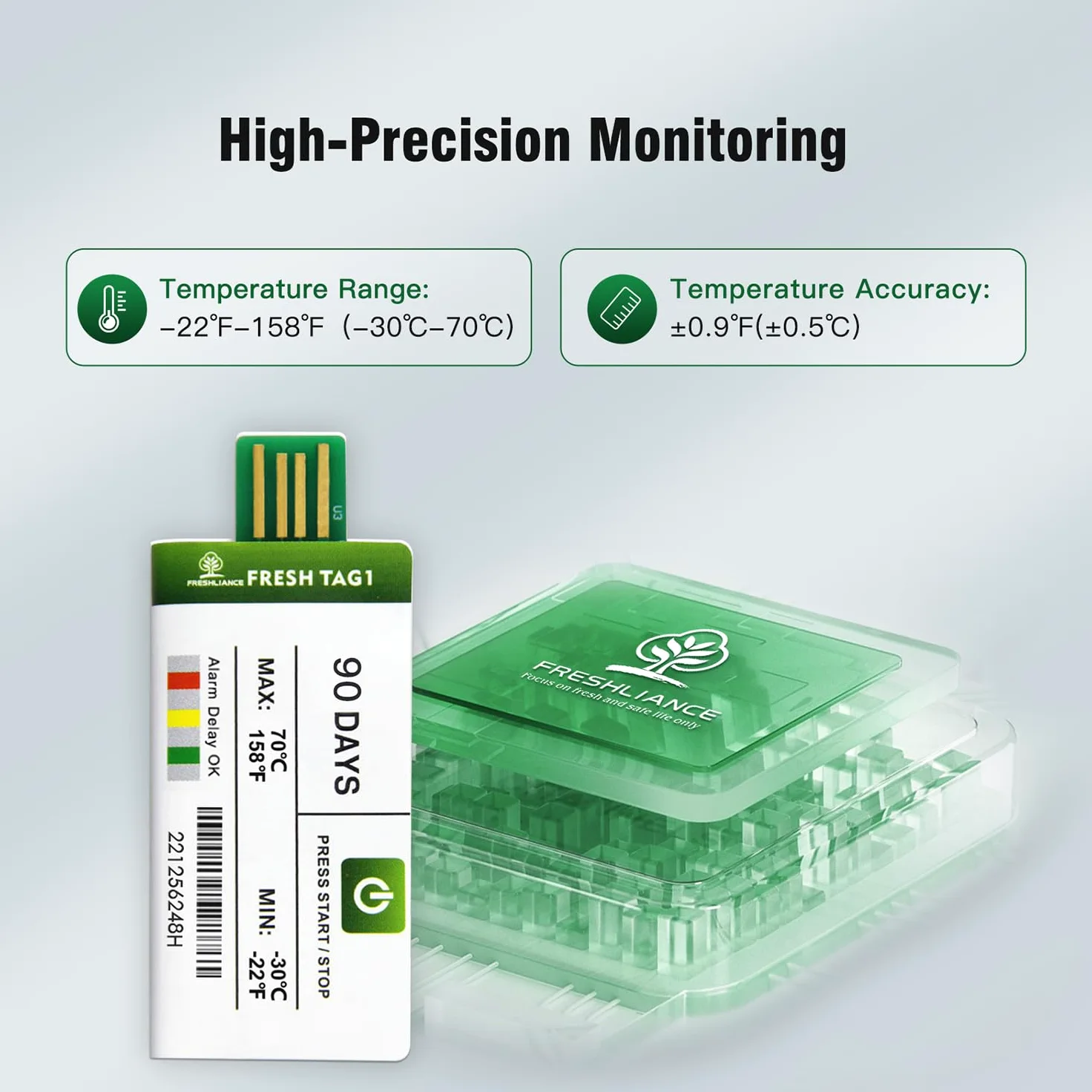Freshliance - Registrador de datos de temperatura USB, 10 unidades, 129600 puntos, cubierta de alta precisión, 30 días, cadena fría, etiqueta fresca 1