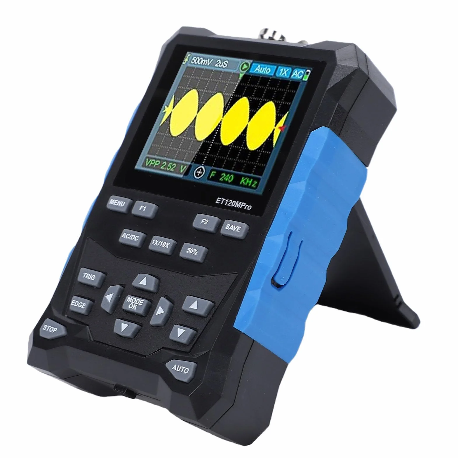 Cryfokt Osciloscopio Portátil ET120M, Ancho de Banda de 120 MHz, Frecuencia de Muestreo de 500 /s, Pantalla a Color de 2,4 Pulgadas con Generador de Señal DDS y Función Automática, para