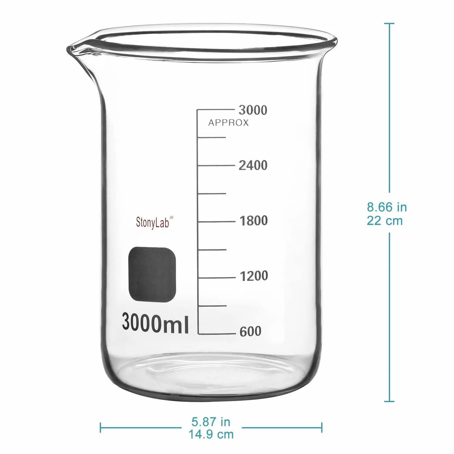 Vaso de Precipitados de Vidrio Borosilicato Graduado 3000 ml Forma Baja Griffin con Pico de Vertido
