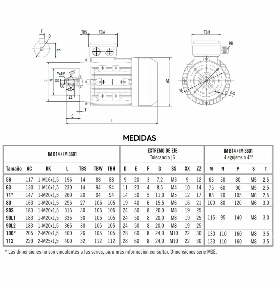 MOTOR ELECTRICO CEMER TRIFASICO 3000 RPM 230/400V 0,75KW / 1CV TAMAÑO 80 Ø DEL EJE 19mm BRIDA B14 120mm
