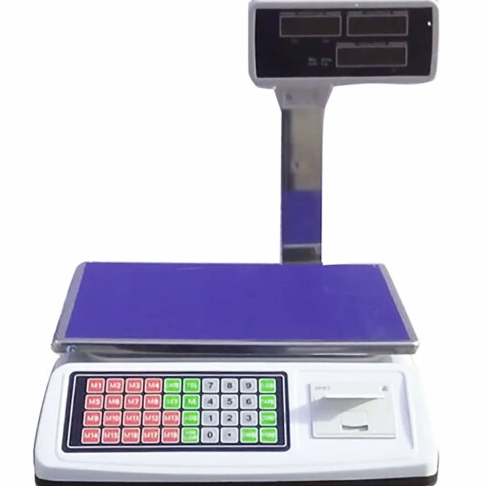 Báscula Digital Comercial 50kg con Impresora de Ticket, Balanza Electrónica de Alta Precisión 1/3000 F.S., Pantalla LED Doble, Función TARA y Cálculo de Precio, Ideal para Tienda y Frutería