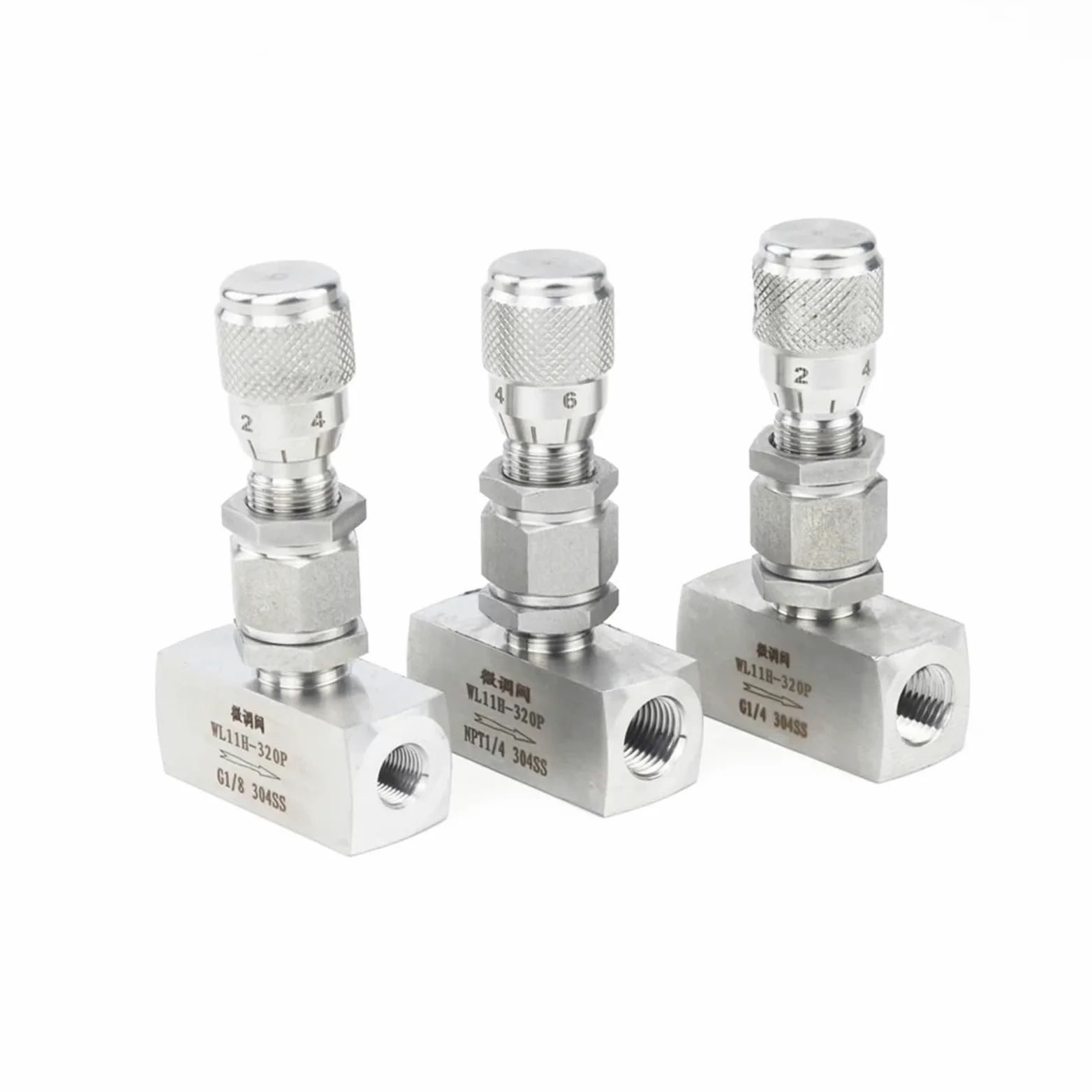 Válvula de aguja G 1/20.3 cm 1/10.2 cm 3/20.3 cm NPT 1/5.1 cm de acero inoxidable 304 controlador de válvula de regulación de flujo para agua, gas y aceite (rosca G, alta precisión, recta, 1/4